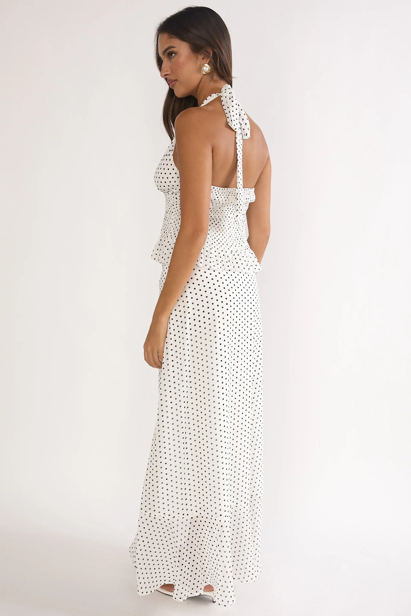 Caliah Ruffle Split Maxi Skirt Polka Dot Ivory - Image 2