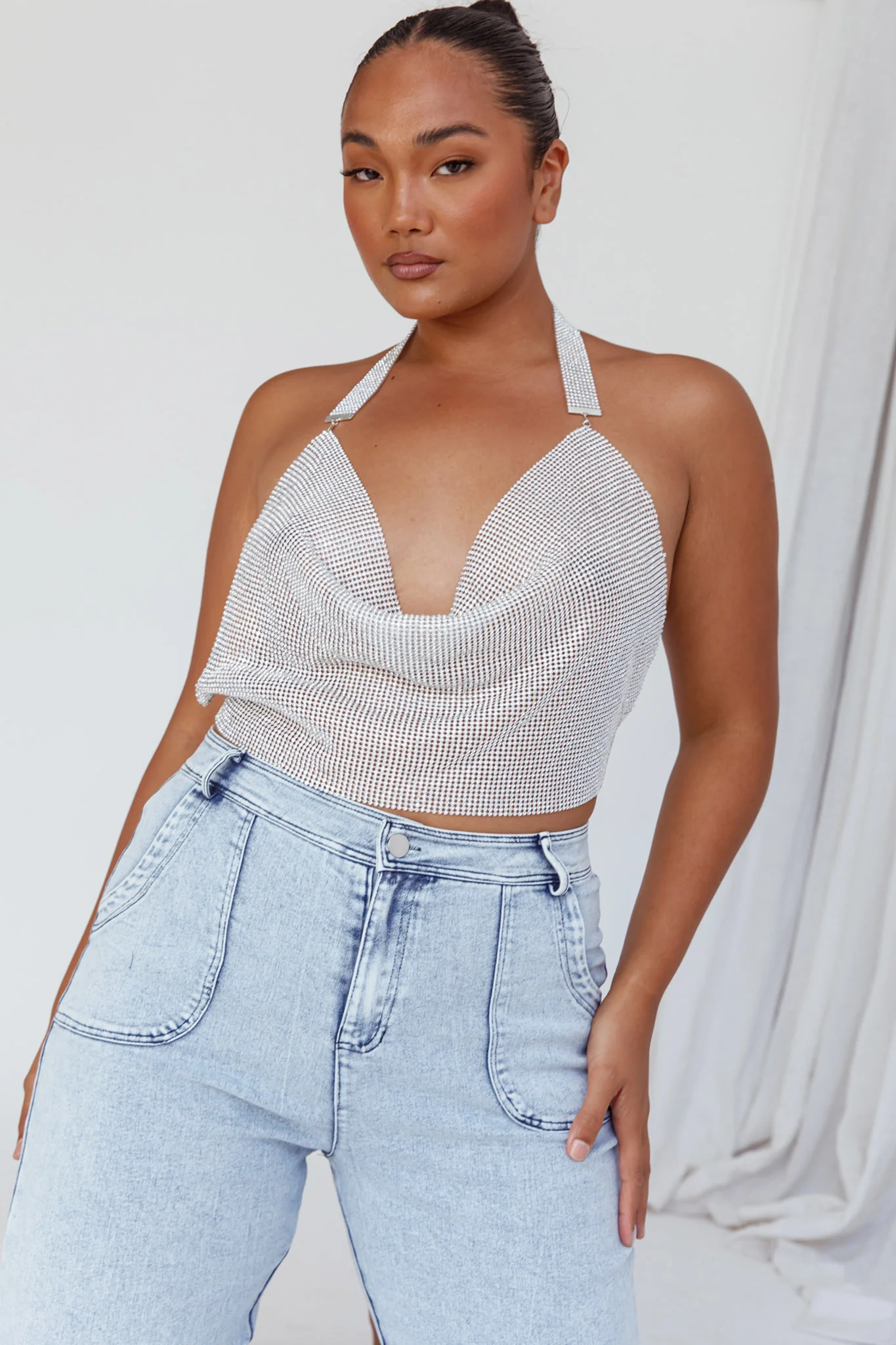 California Diamante Crop Vest Silver - Image 2