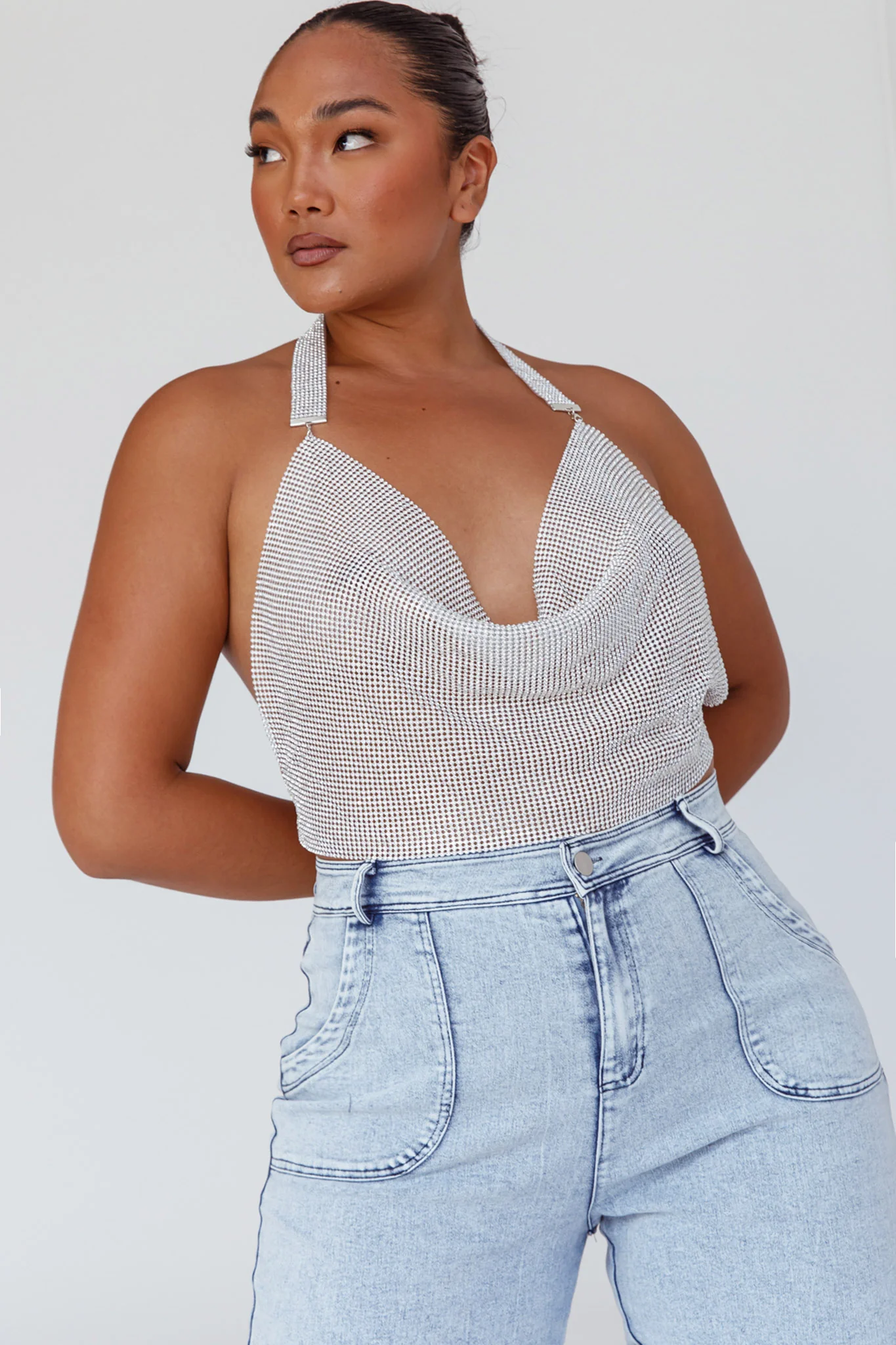California Diamante Crop Vest Silver - Image 3