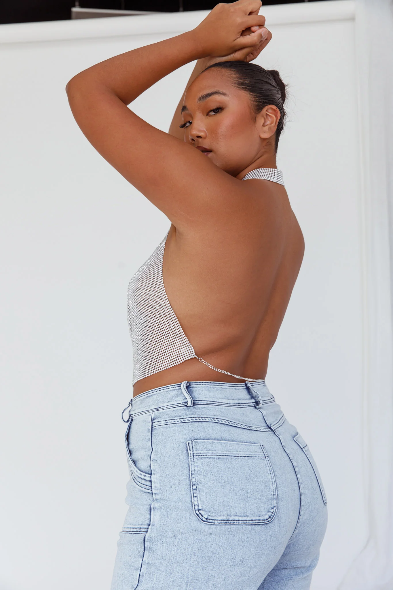 California Diamante Crop Vest Silver - Image 4