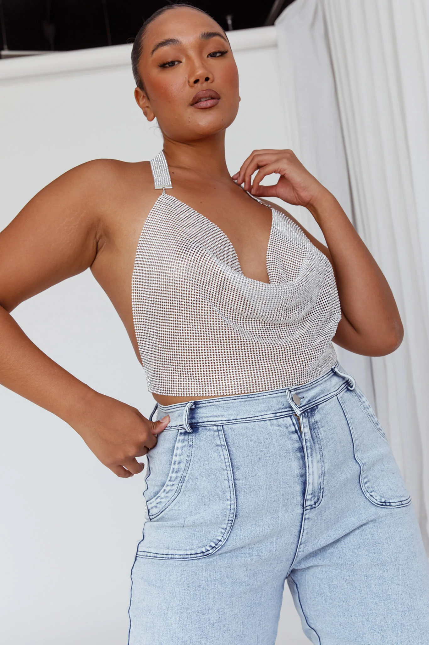 California Diamante Crop Vest Silver - Image 5