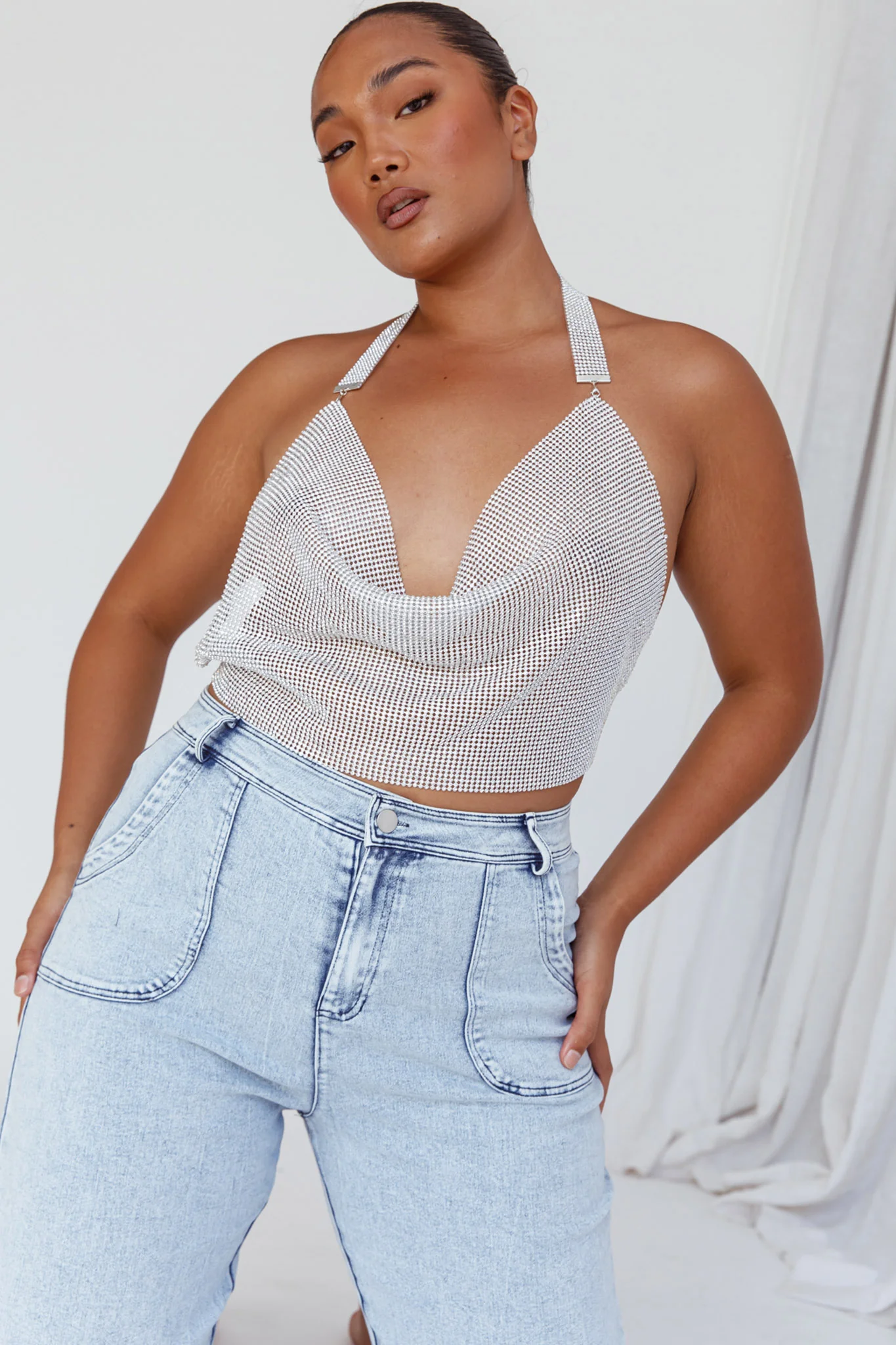 California Diamante Crop Vest Silver - Image 6
