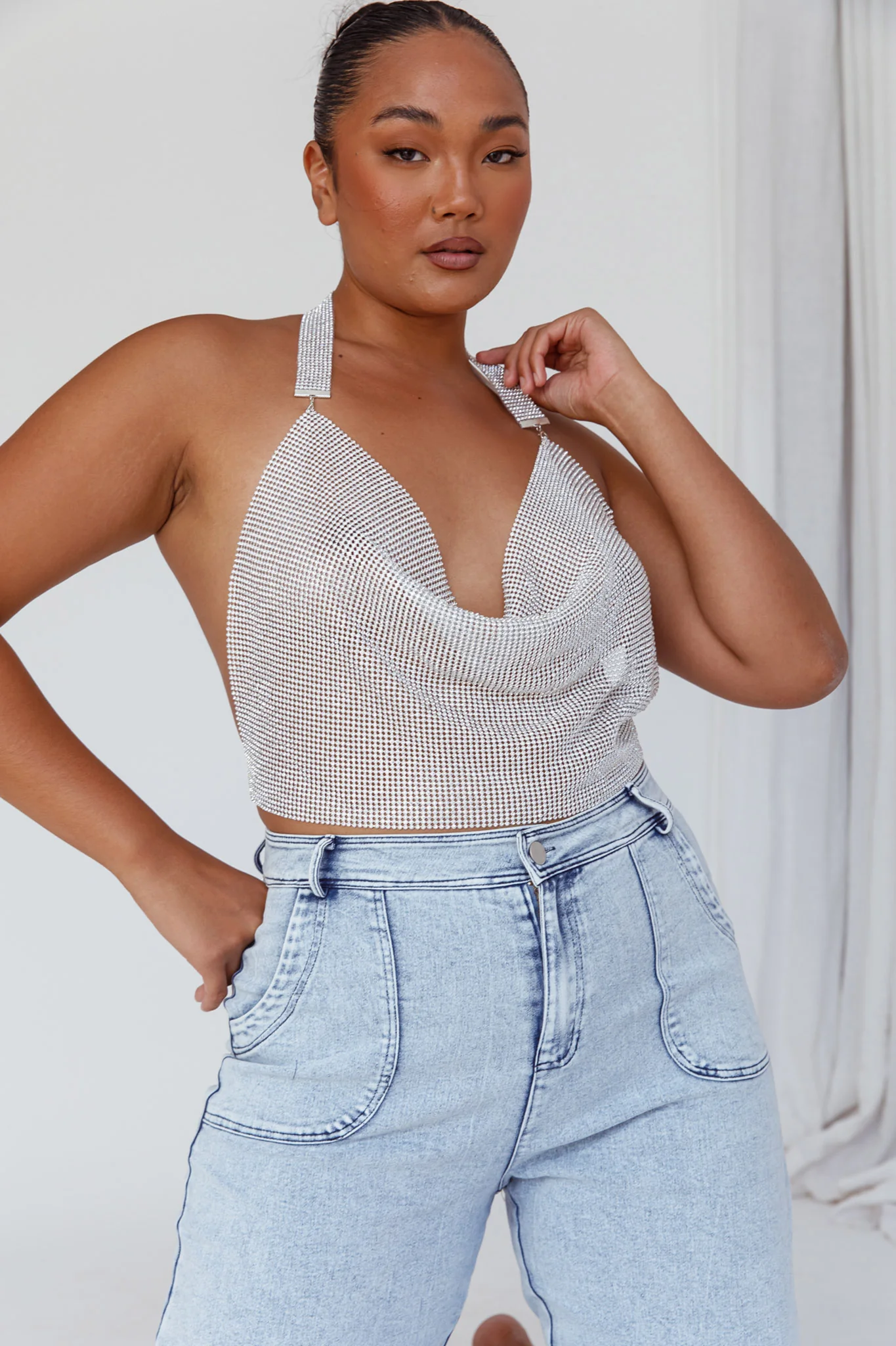 California Diamante Crop Vest Silver - Image 7