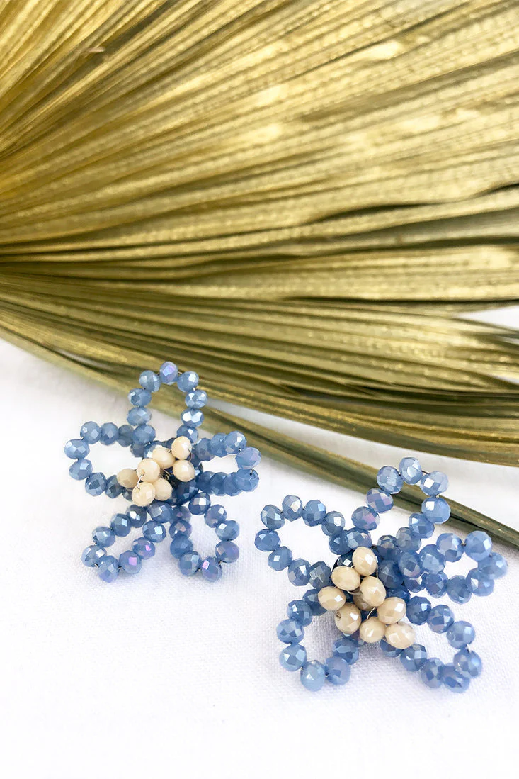 California Wildflower Beaded Earrings Blue - Image 3
