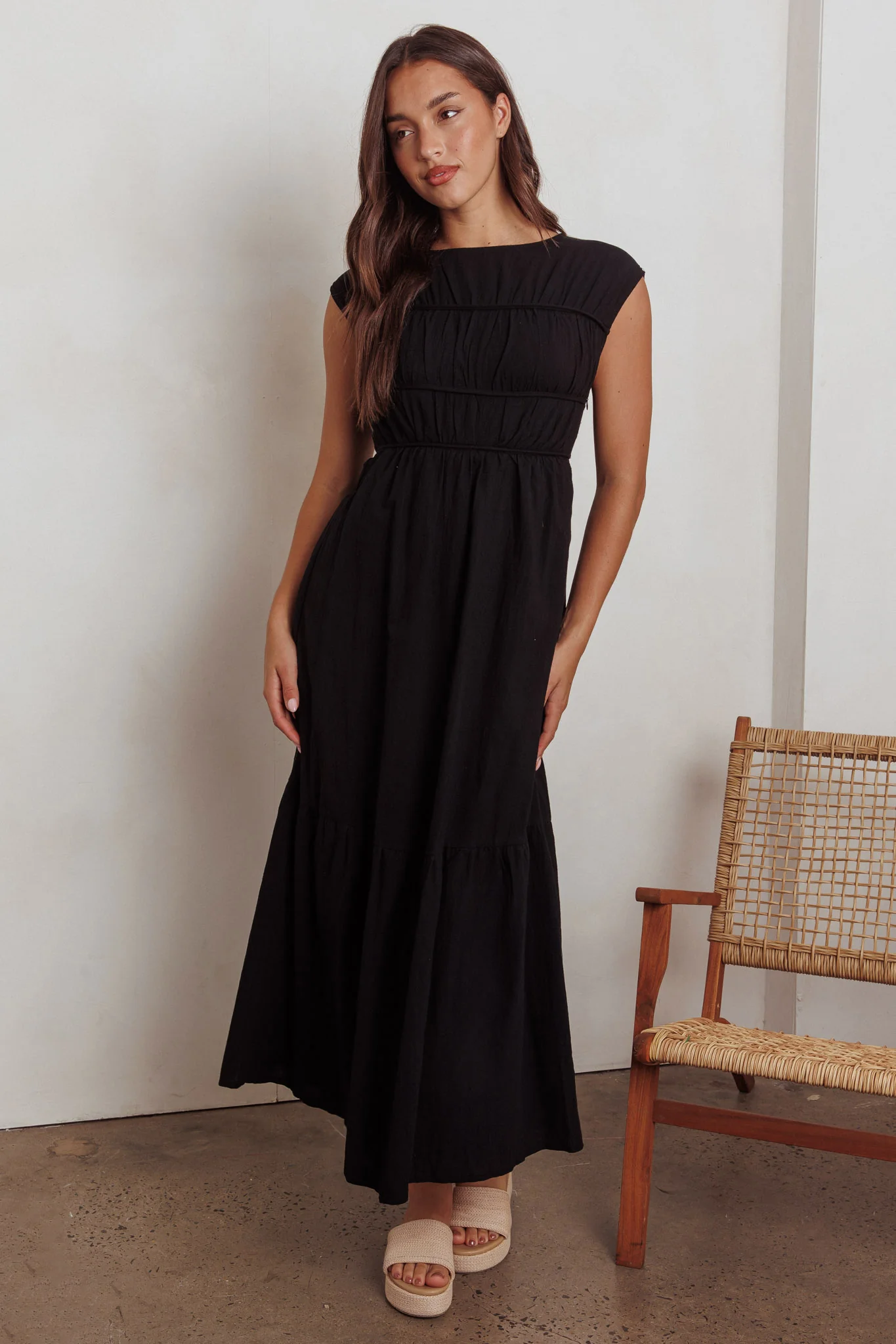 Called Out Gathered Bodice Maxi Dress Black - Image 5