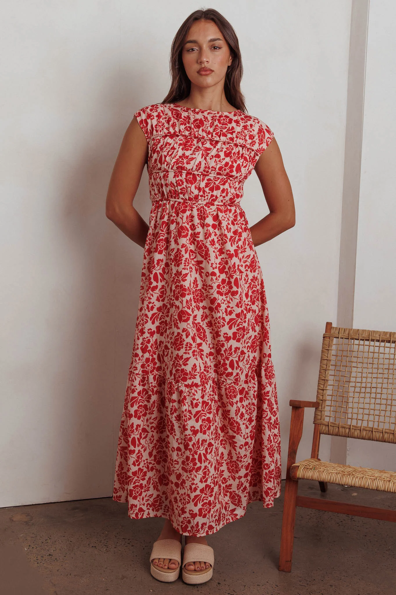 Called Out Gathered Bodice Maxi Dress Floral Red - Image 4