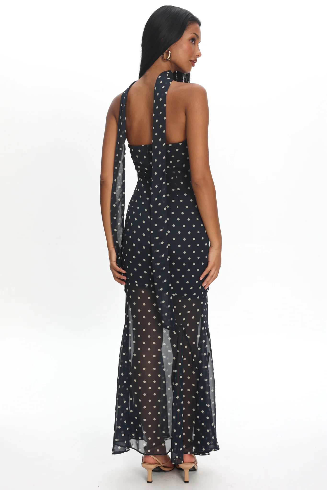 Calluna Strapless Sheer Godet Hem Maxi Dress Print Navy - Image 3