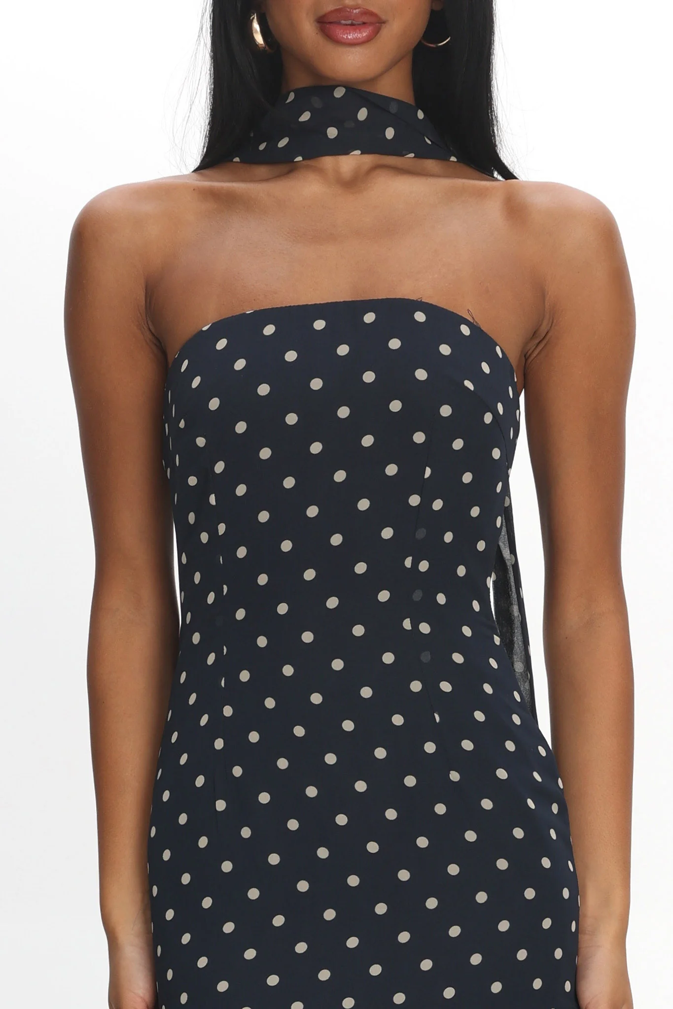 Calluna Strapless Sheer Godet Hem Maxi Dress Print Navy - Image 4