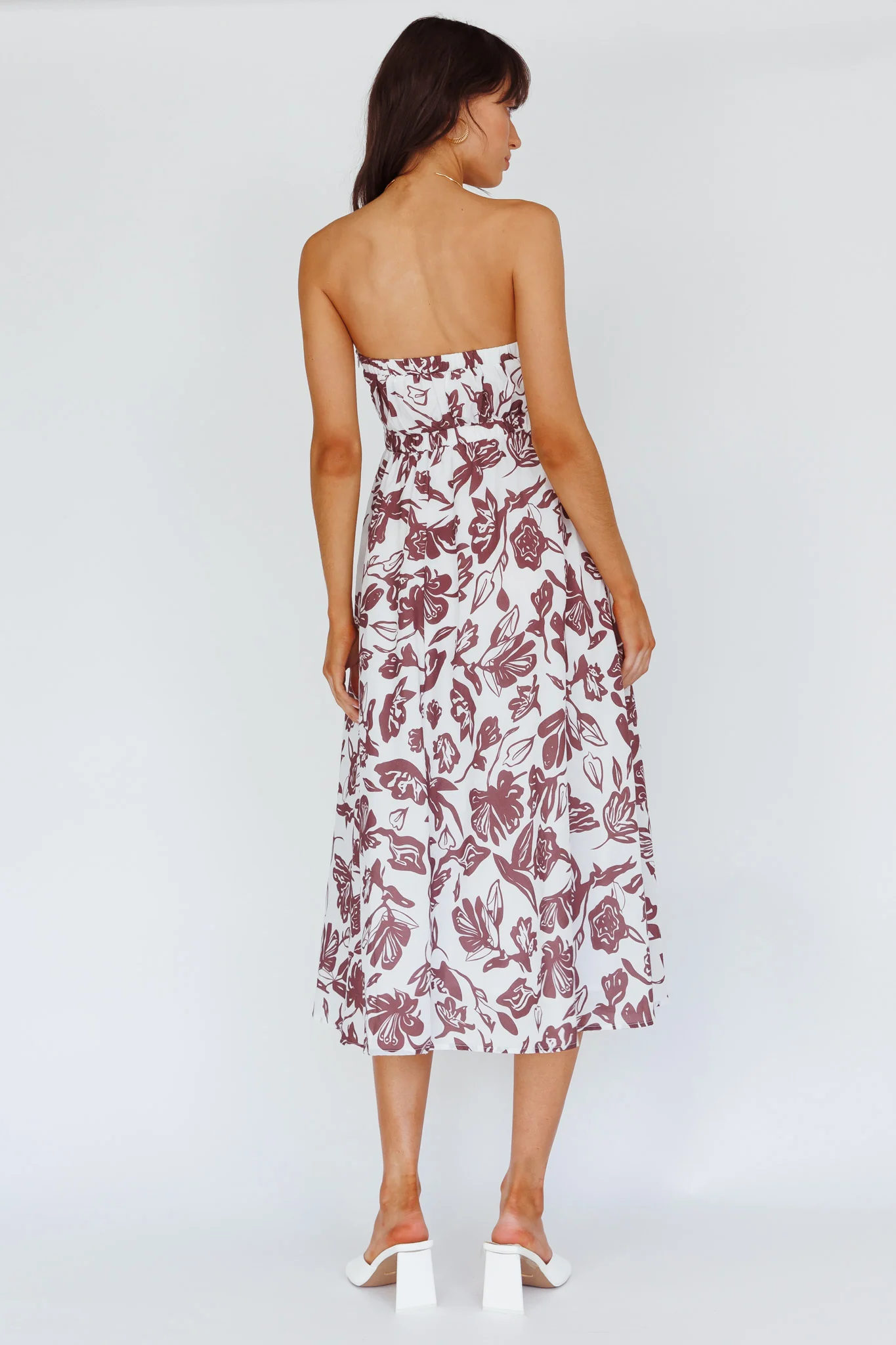 Caloundra Strapless Midi Dress Floral Walnut - Image 2