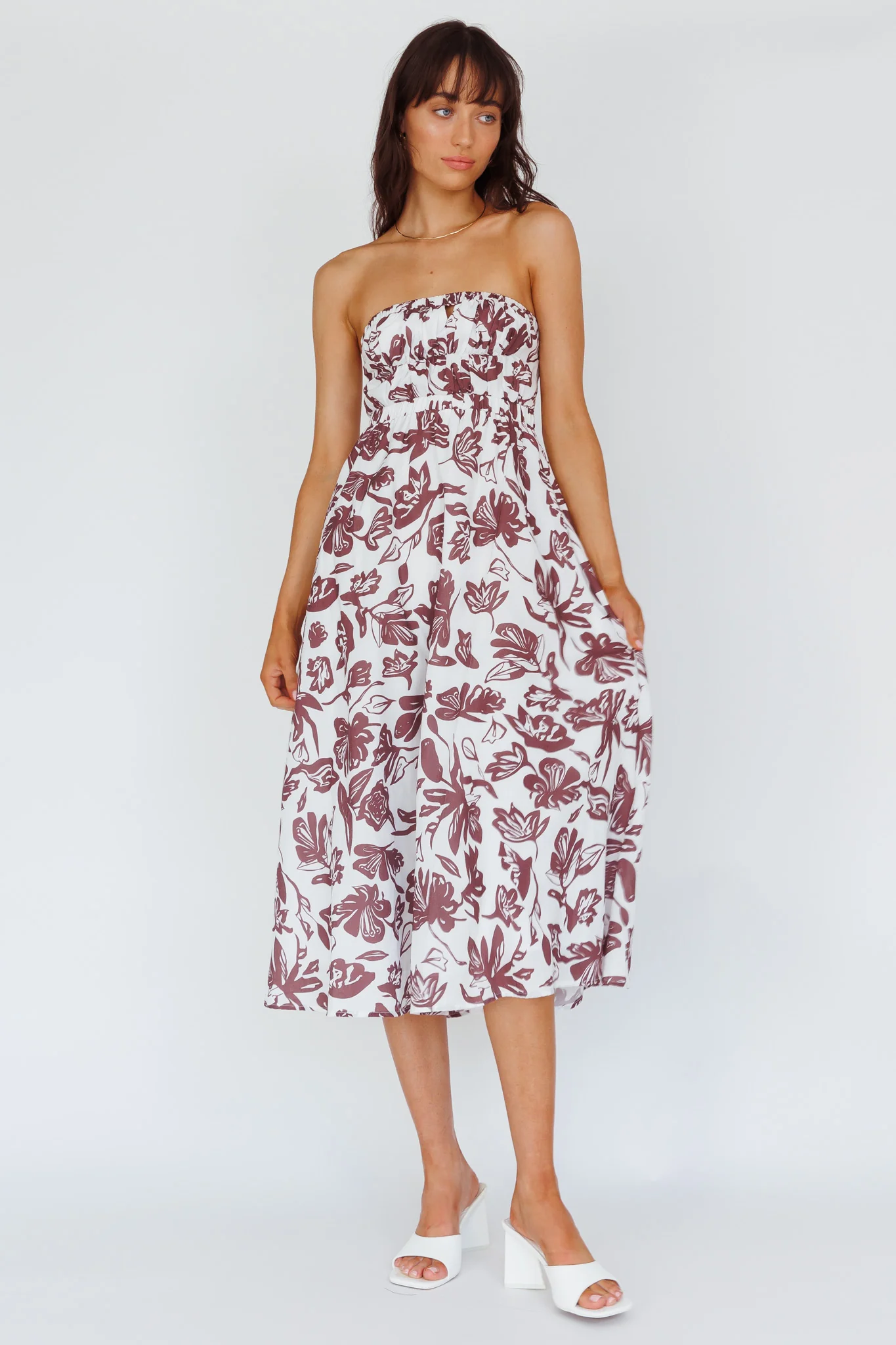 Caloundra Strapless Midi Dress Floral Walnut - Image 5