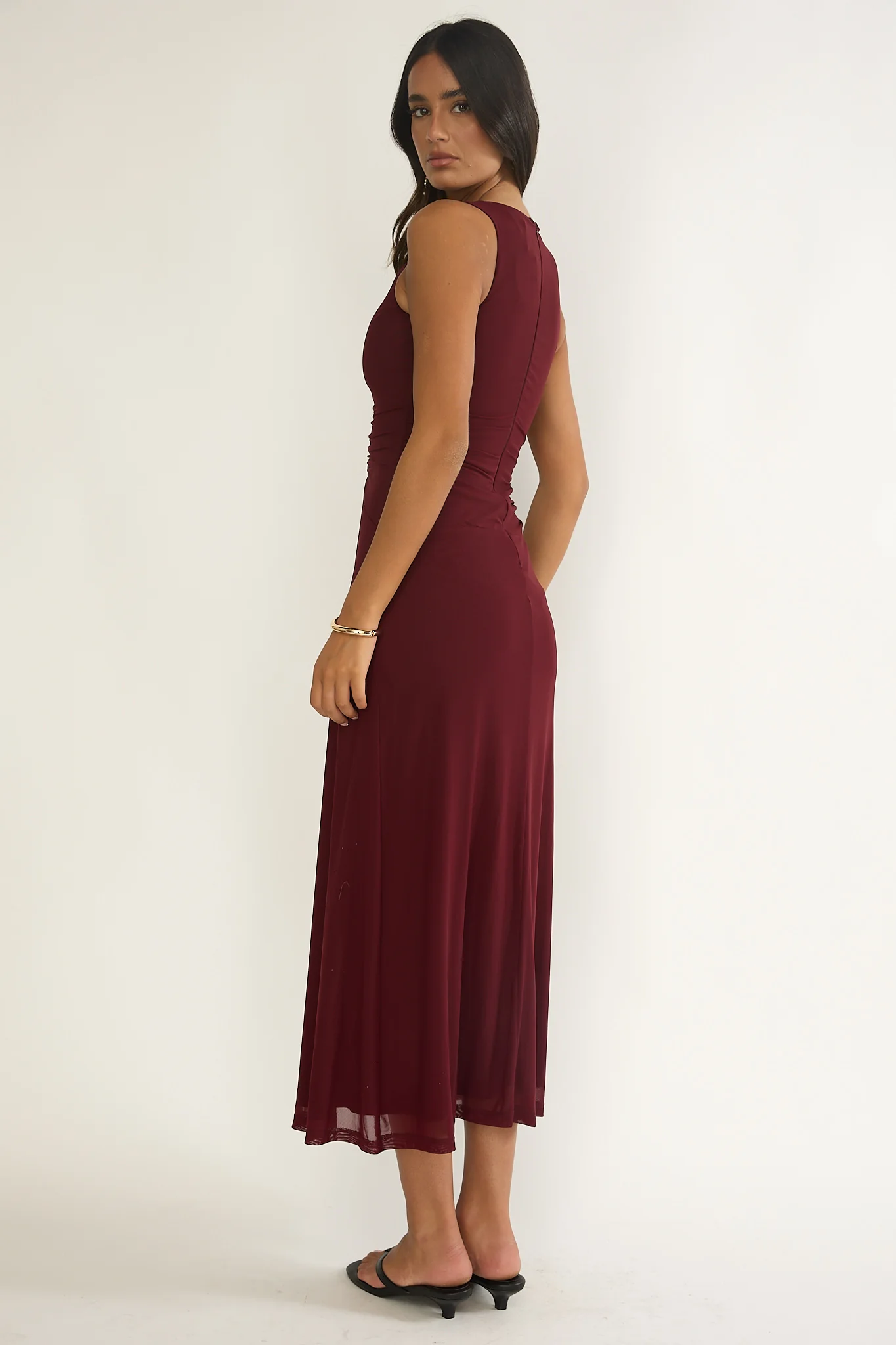 Cambrea Ruched Bodice Midi Dress Burgundy - Image 2