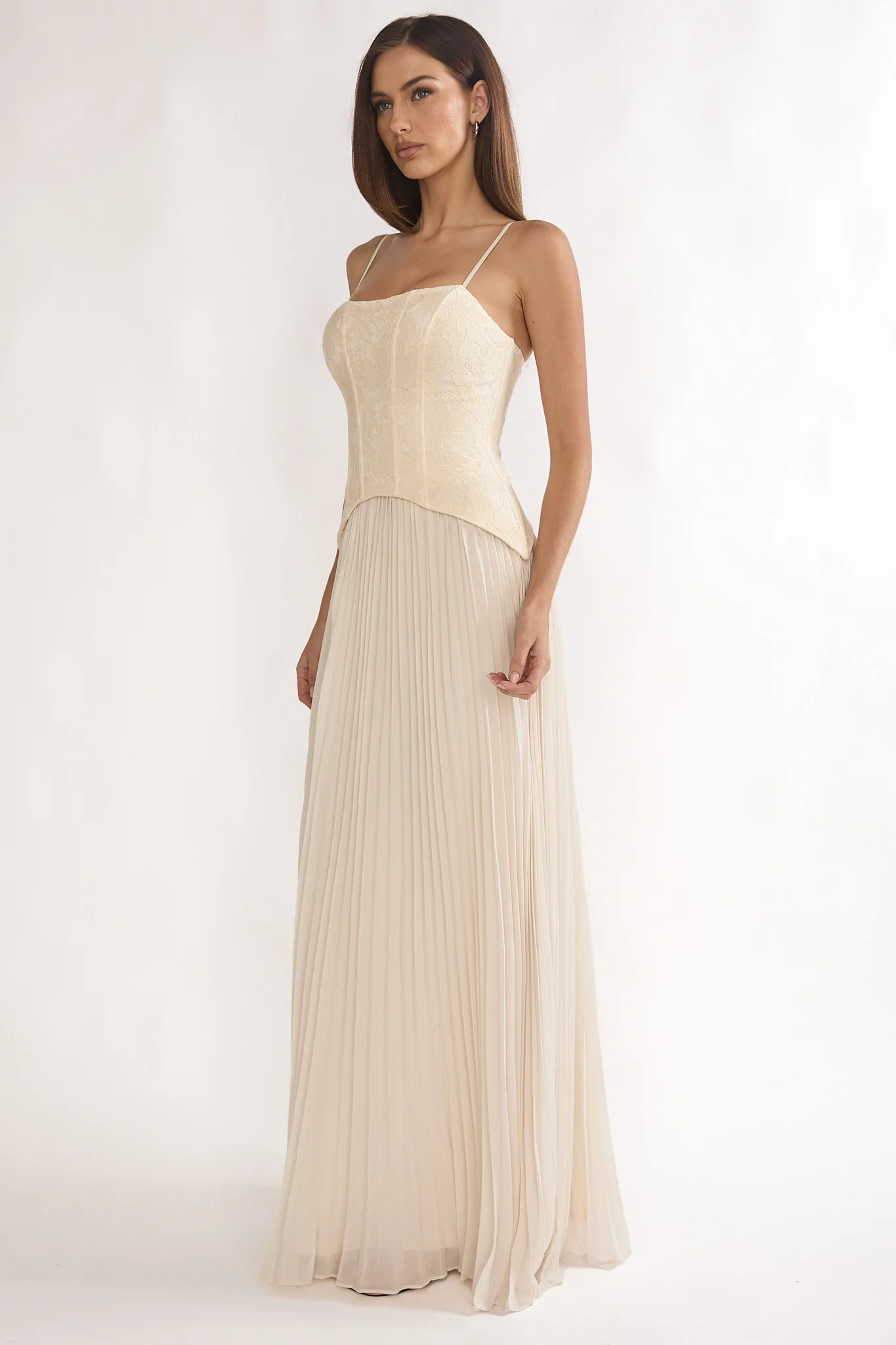 Cambridge Accordion Pleat Corset Dress Cream - Image 6