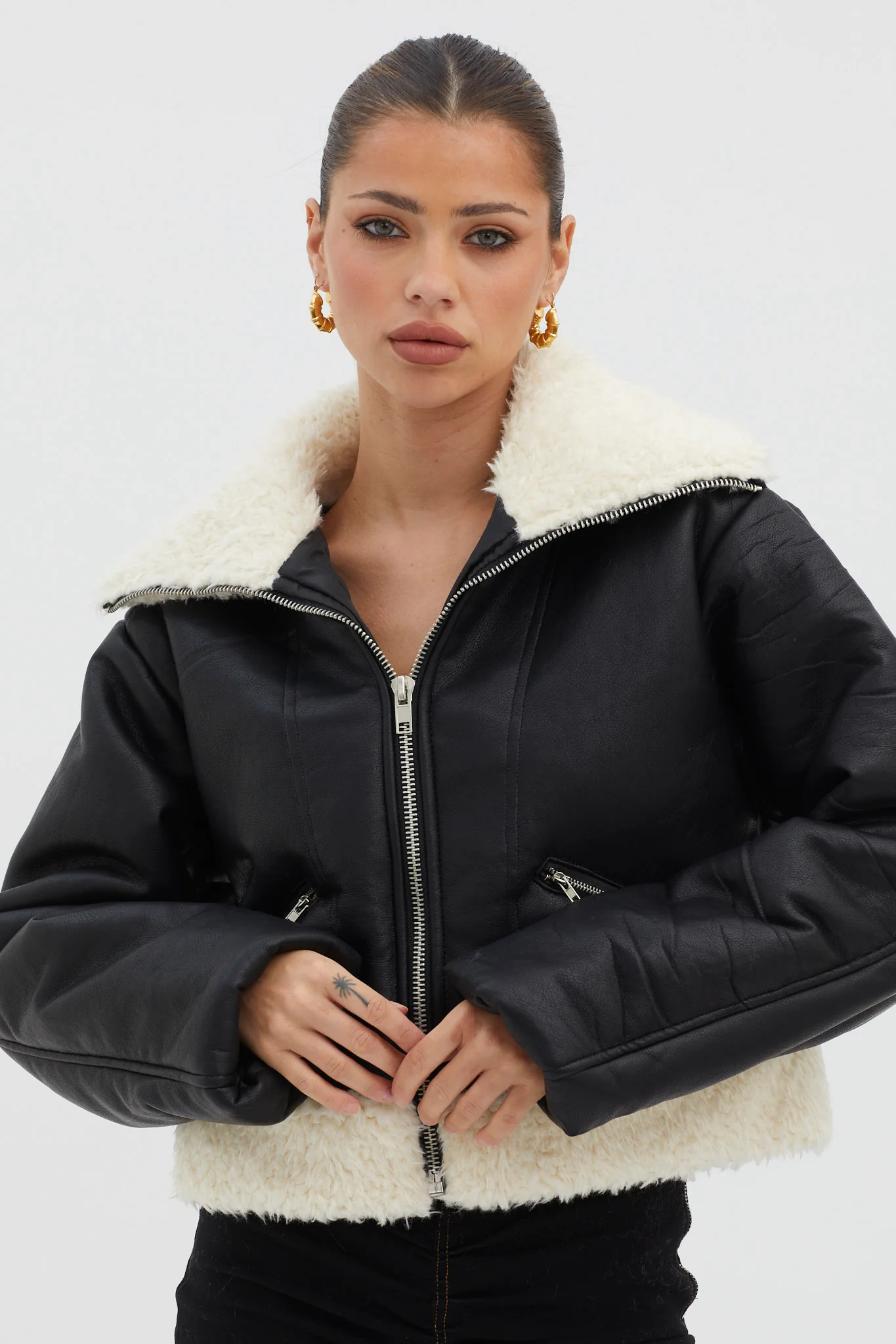 Camden Sherpa Trim Zip Jacket Black - Image 5
