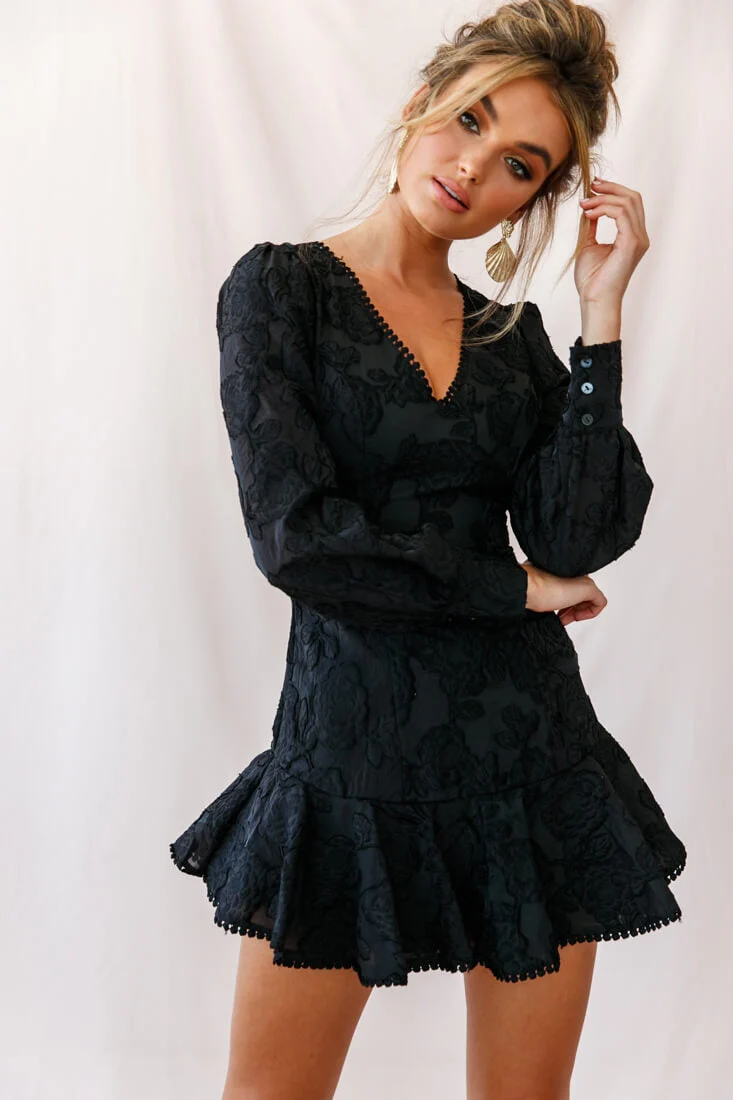 Camellia Open Back Cuff Sleeve Dress Black - Image 6