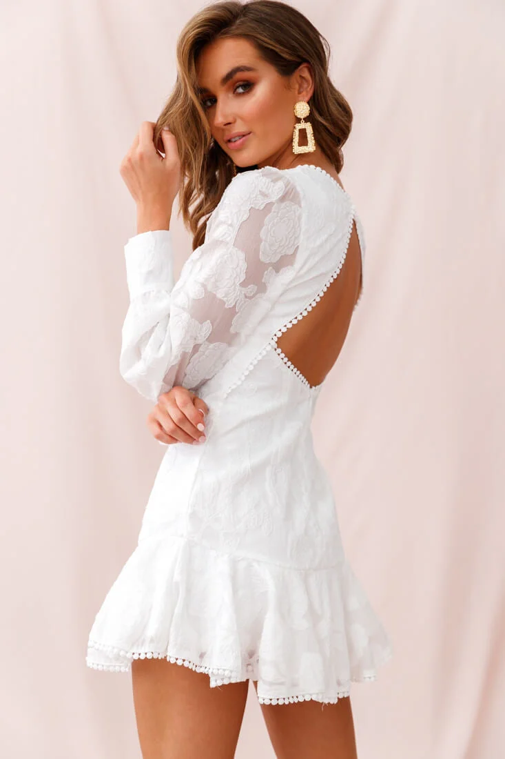 Camellia Open Back Cuff Sleeve Dress White - Image 3
