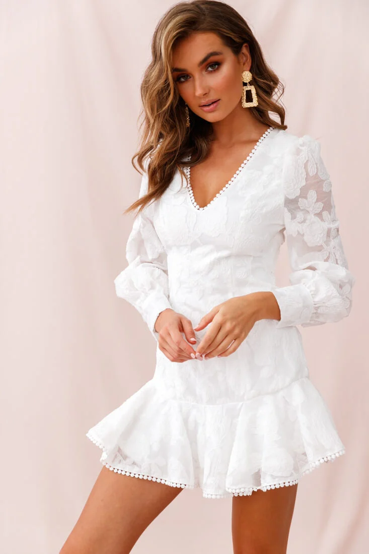 Camellia Open Back Cuff Sleeve Dress White - Image 5