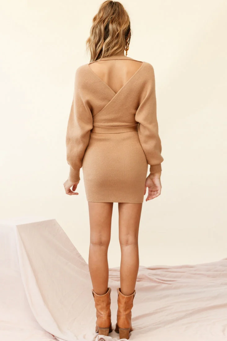 Cameo Batwing Knit Dress Beige - Image 6