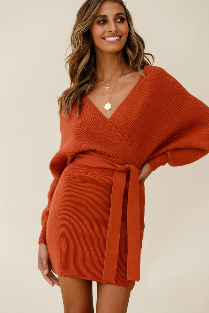 Cameo Batwing Knit Dress Camel - Image 4