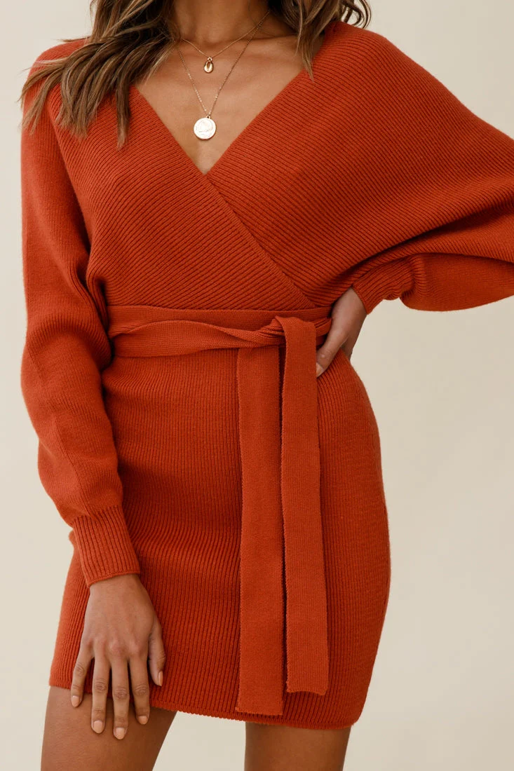 Cameo Batwing Knit Dress Camel - Image 5