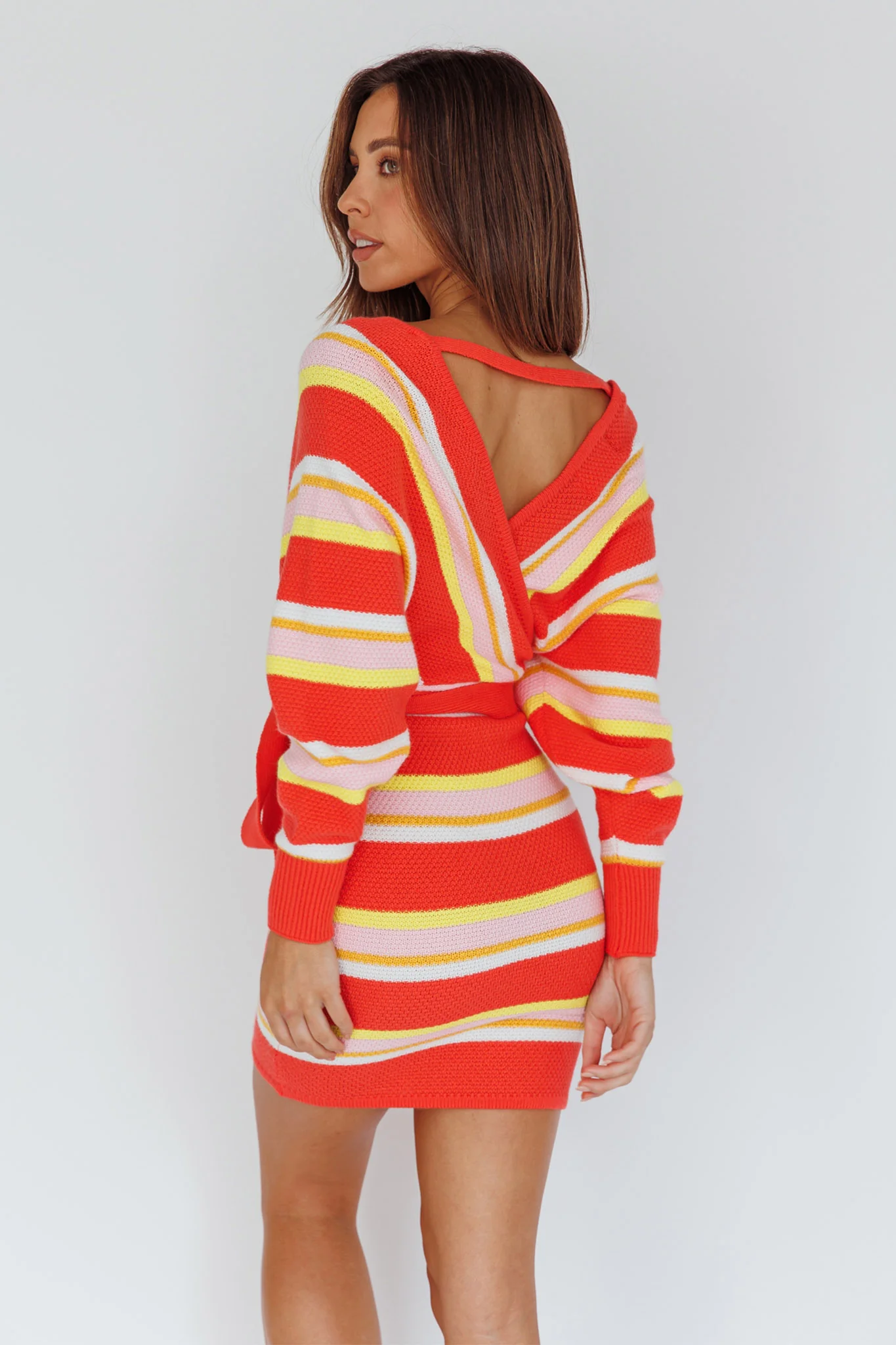 Cameo Batwing Knit Dress Striped Pink - Image 2