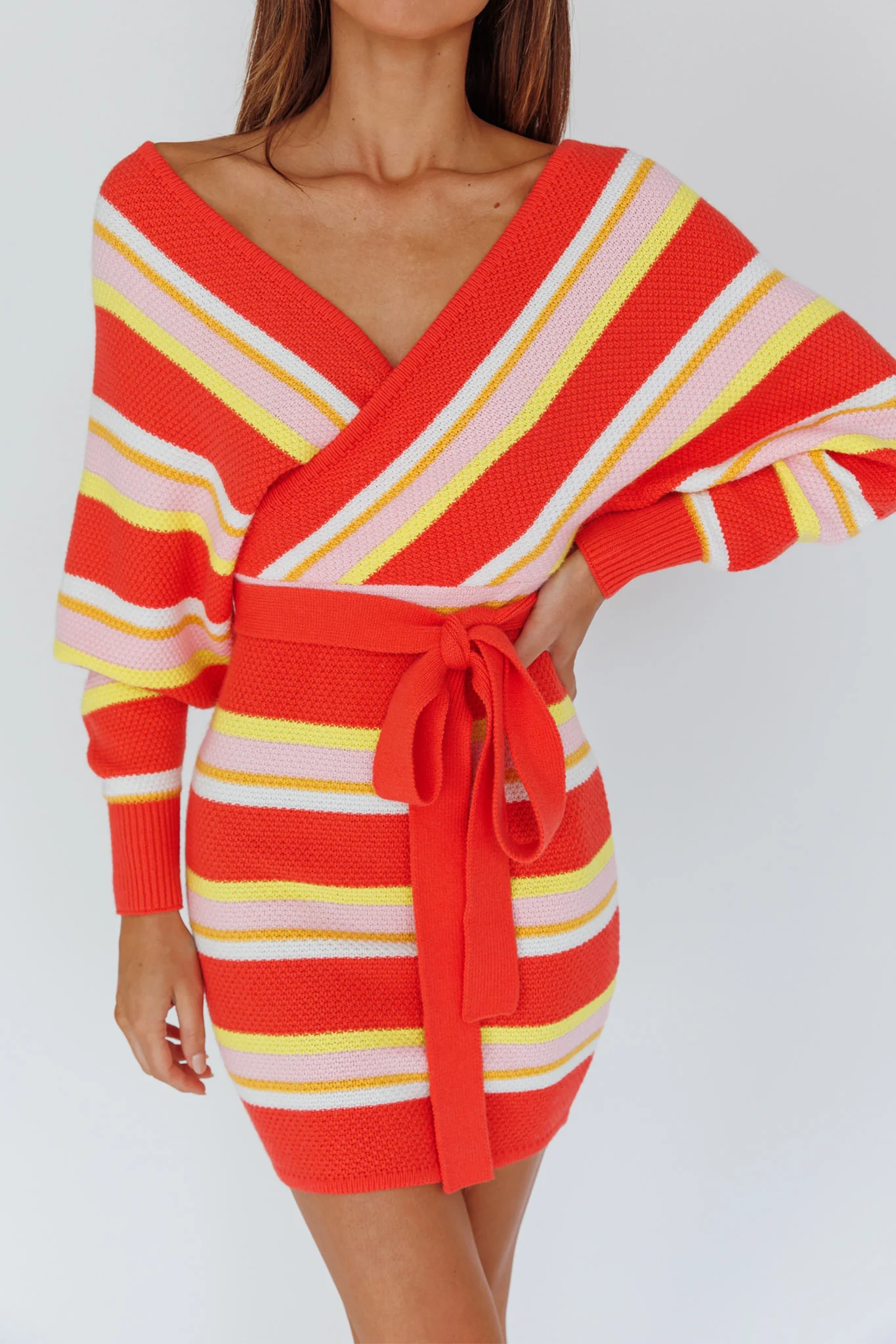 Cameo Batwing Knit Dress Striped Pink - Image 4