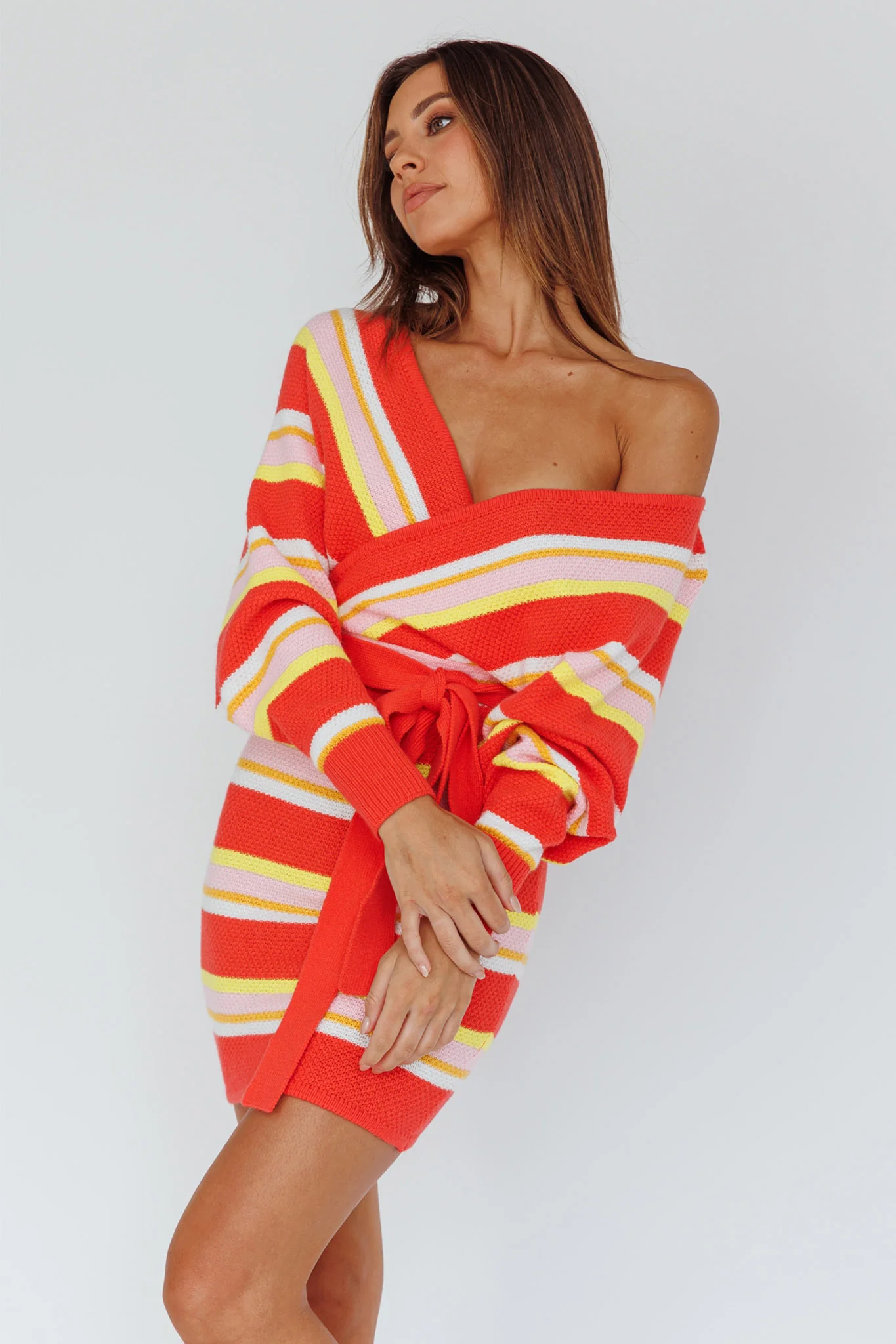 Cameo Batwing Knit Dress Striped Pink - Image 5