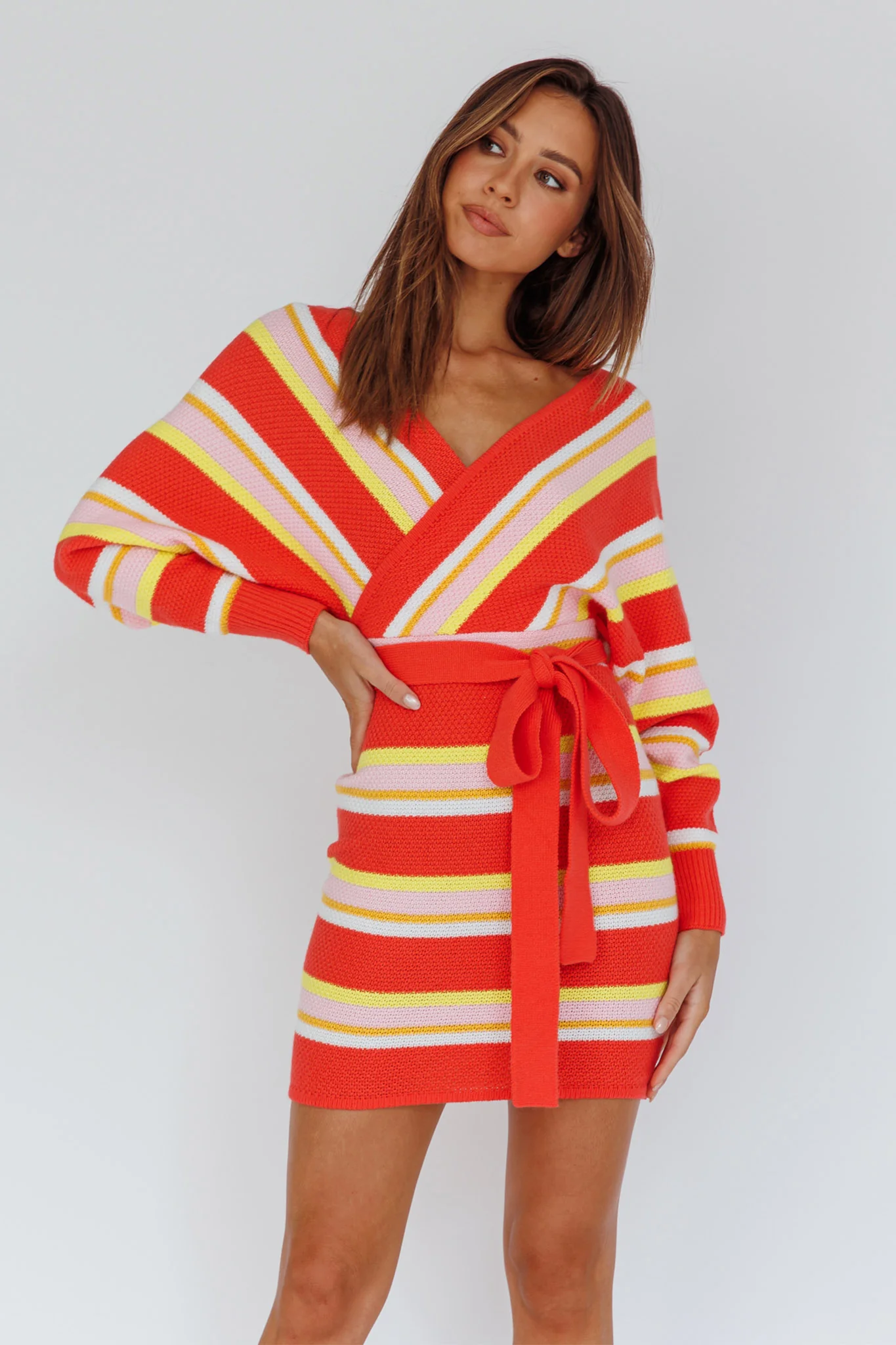 Cameo Batwing Knit Dress Striped Pink - Image 7