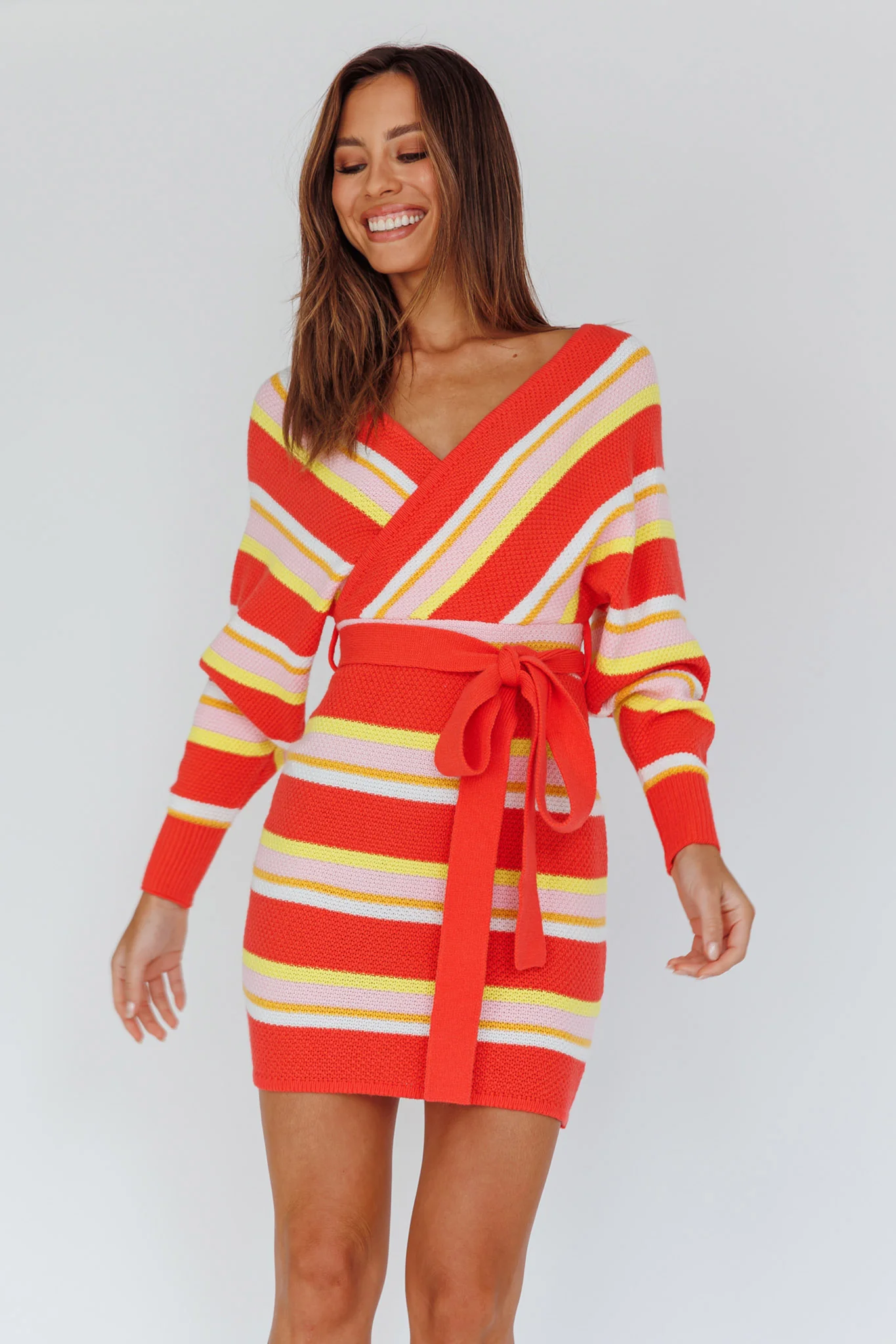 Cameo Batwing Knit Dress Striped Pink - Image 8