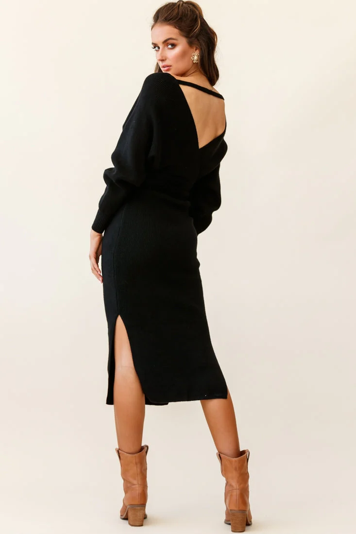 Cameo Batwing Knit Midi Dress Black - Image 5