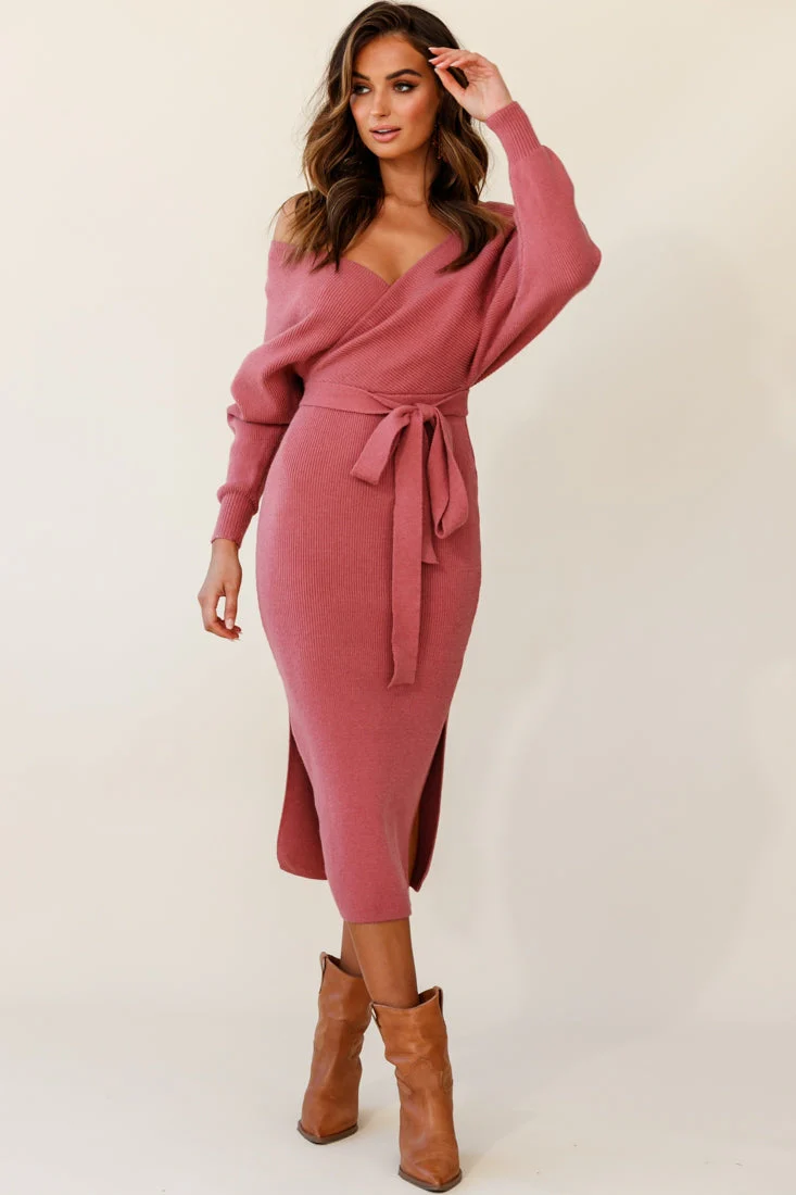 Cameo Batwing Knit Midi Dress Rose - Image 3