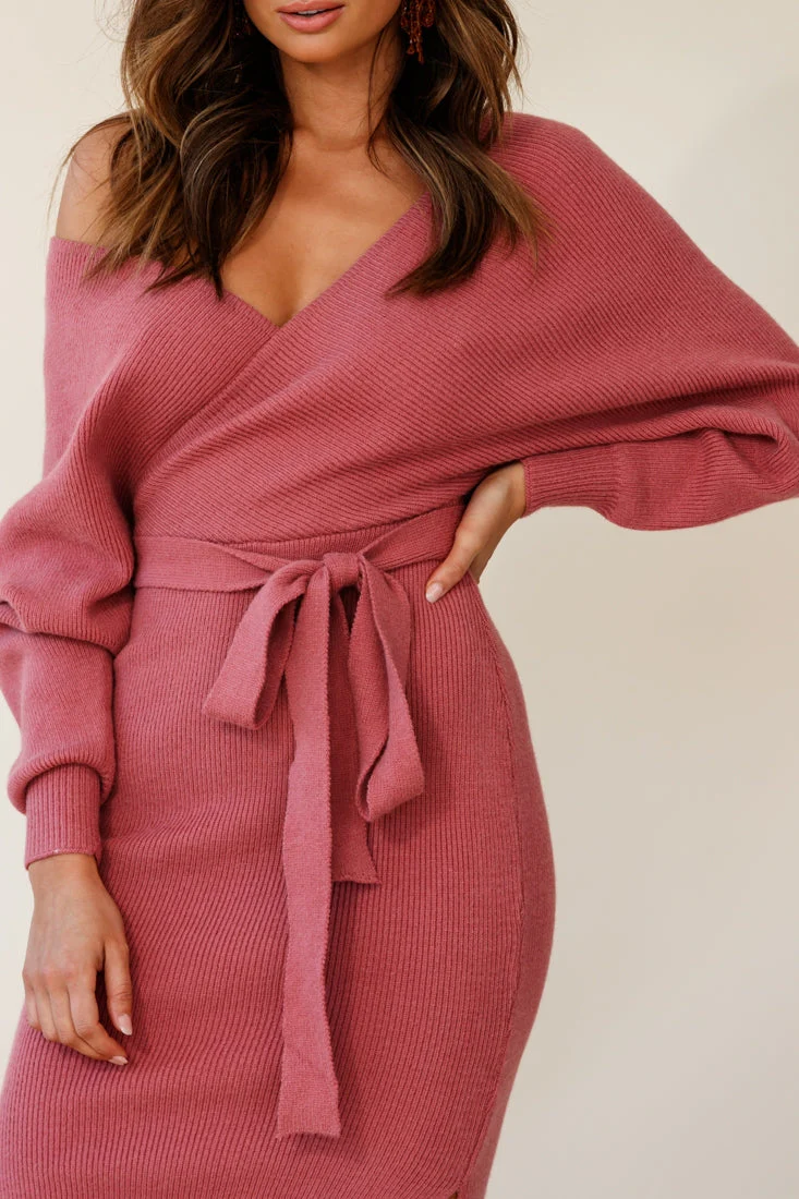 Cameo Batwing Knit Midi Dress Rose - Image 6