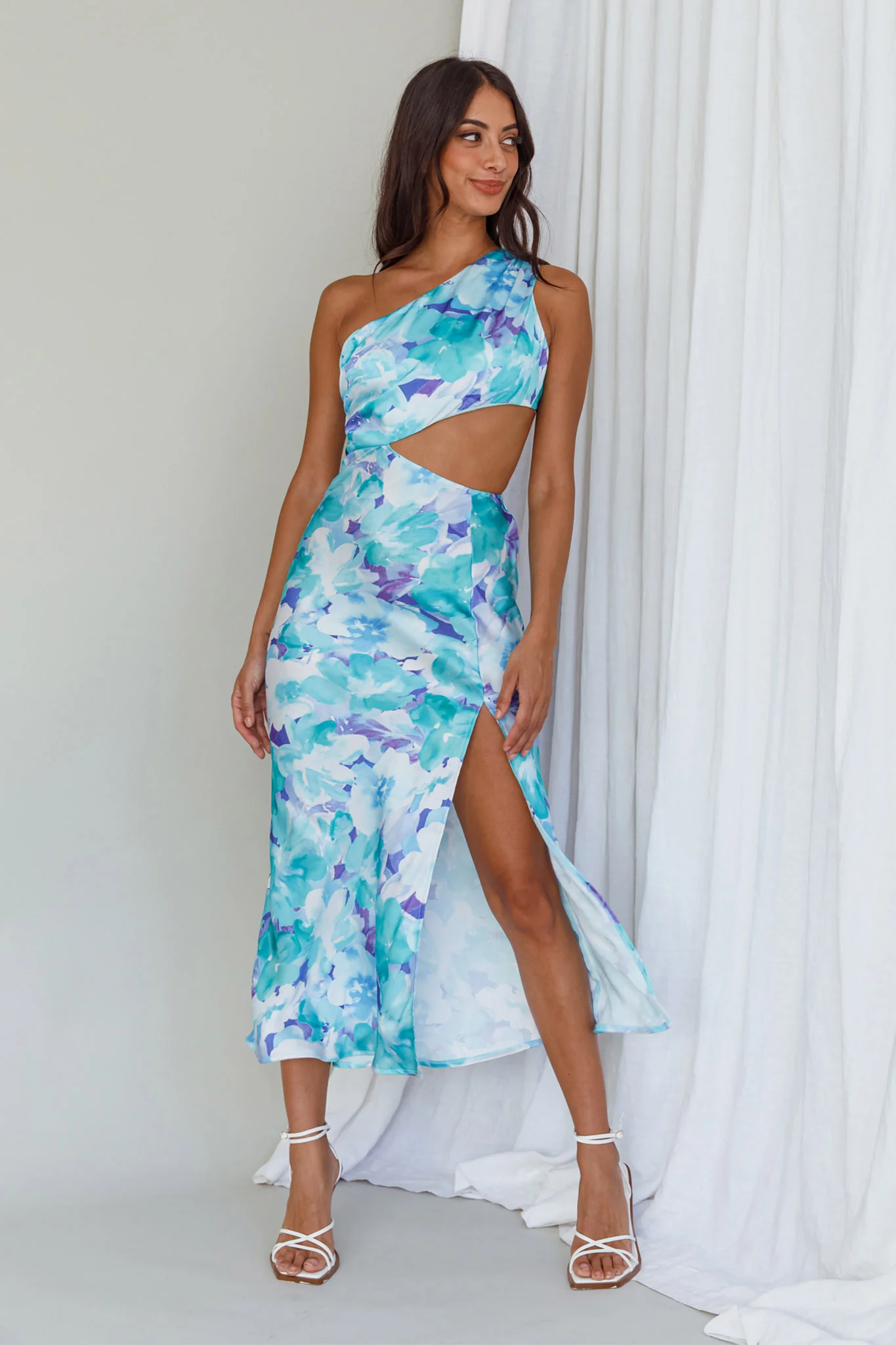 Cameron Cut-Out Midi Dress Floral Green/Blue - Image 5