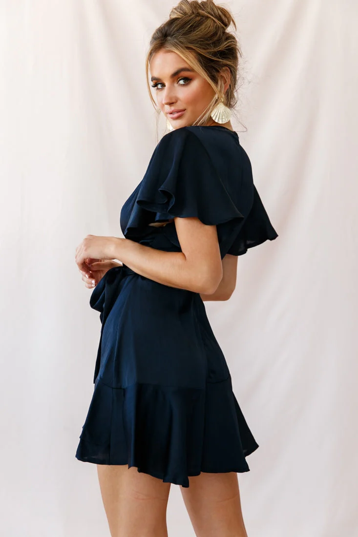 Cami Angel Sleeve Faux Wrap Dress Navy - Image 3