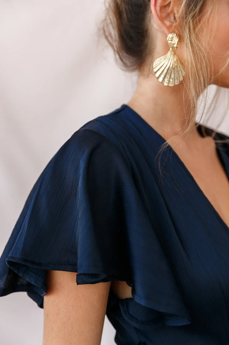Cami Angel Sleeve Faux Wrap Dress Navy - Image 4