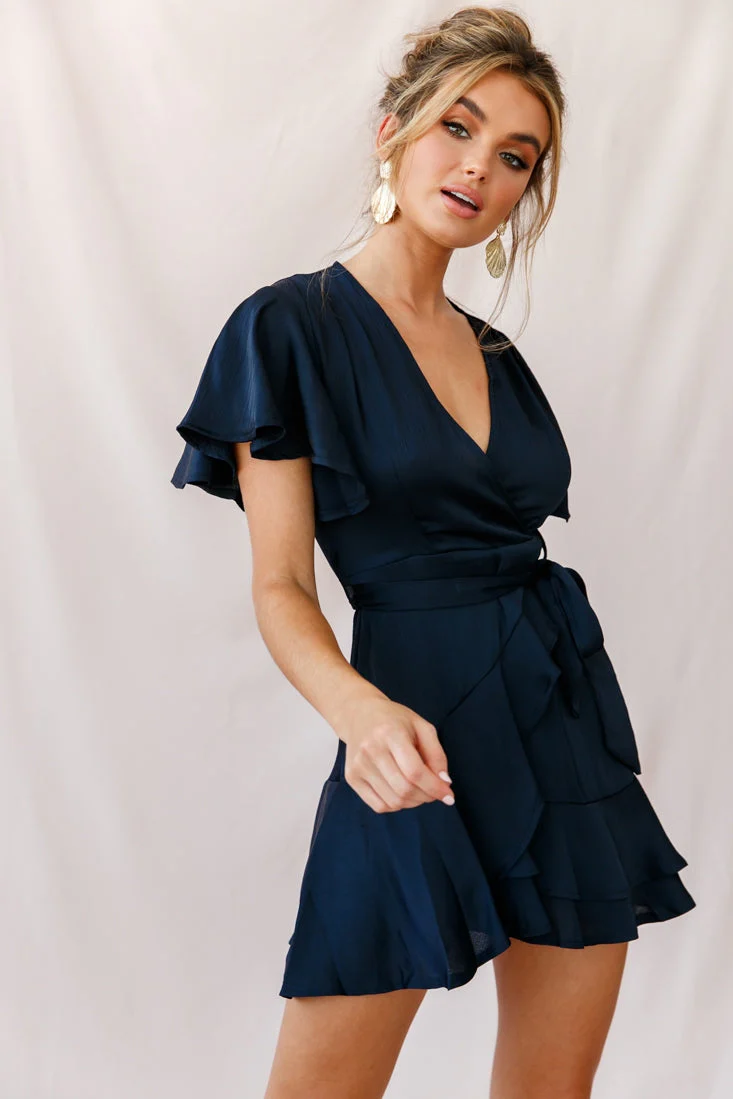 Cami Angel Sleeve Faux Wrap Dress Navy - Image 6