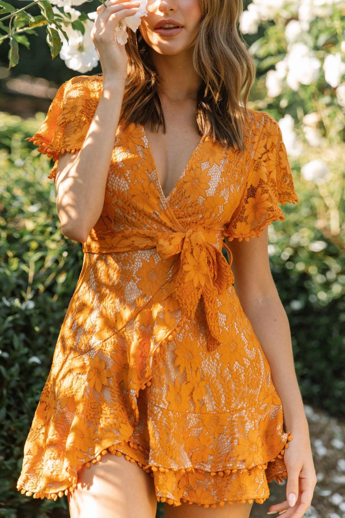 Cami Angel Sleeve Faux Wrap Dress Orange Sunset - Image 4
