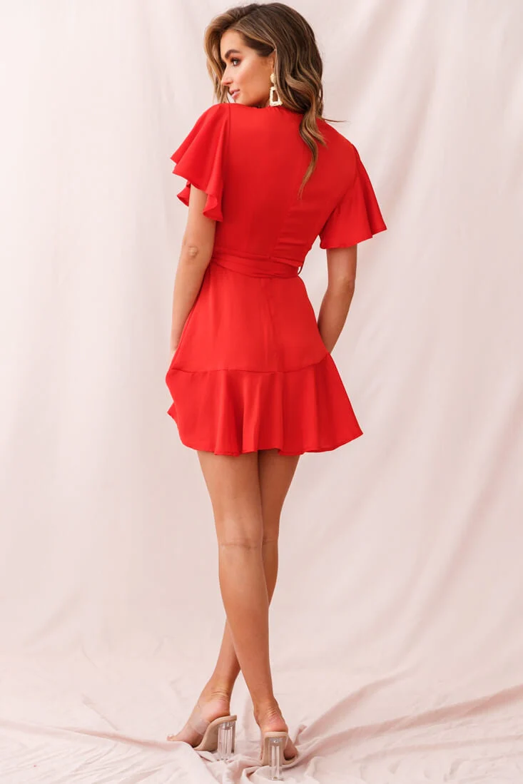 Cami Angel Sleeve Faux Wrap Dress Red - Image 8