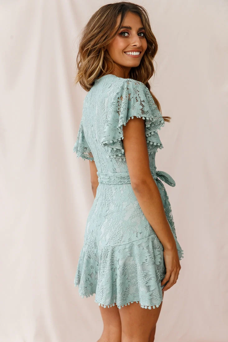 Cami Angel Sleeve Faux Wrap Dress Sage - Image 3