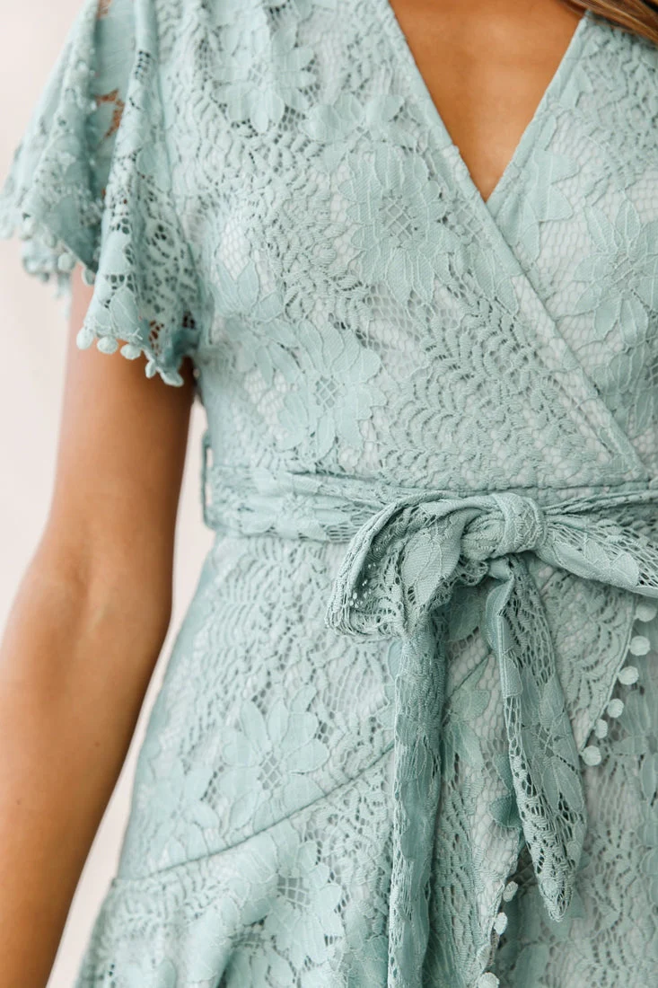 Cami Angel Sleeve Faux Wrap Dress Sage - Image 4