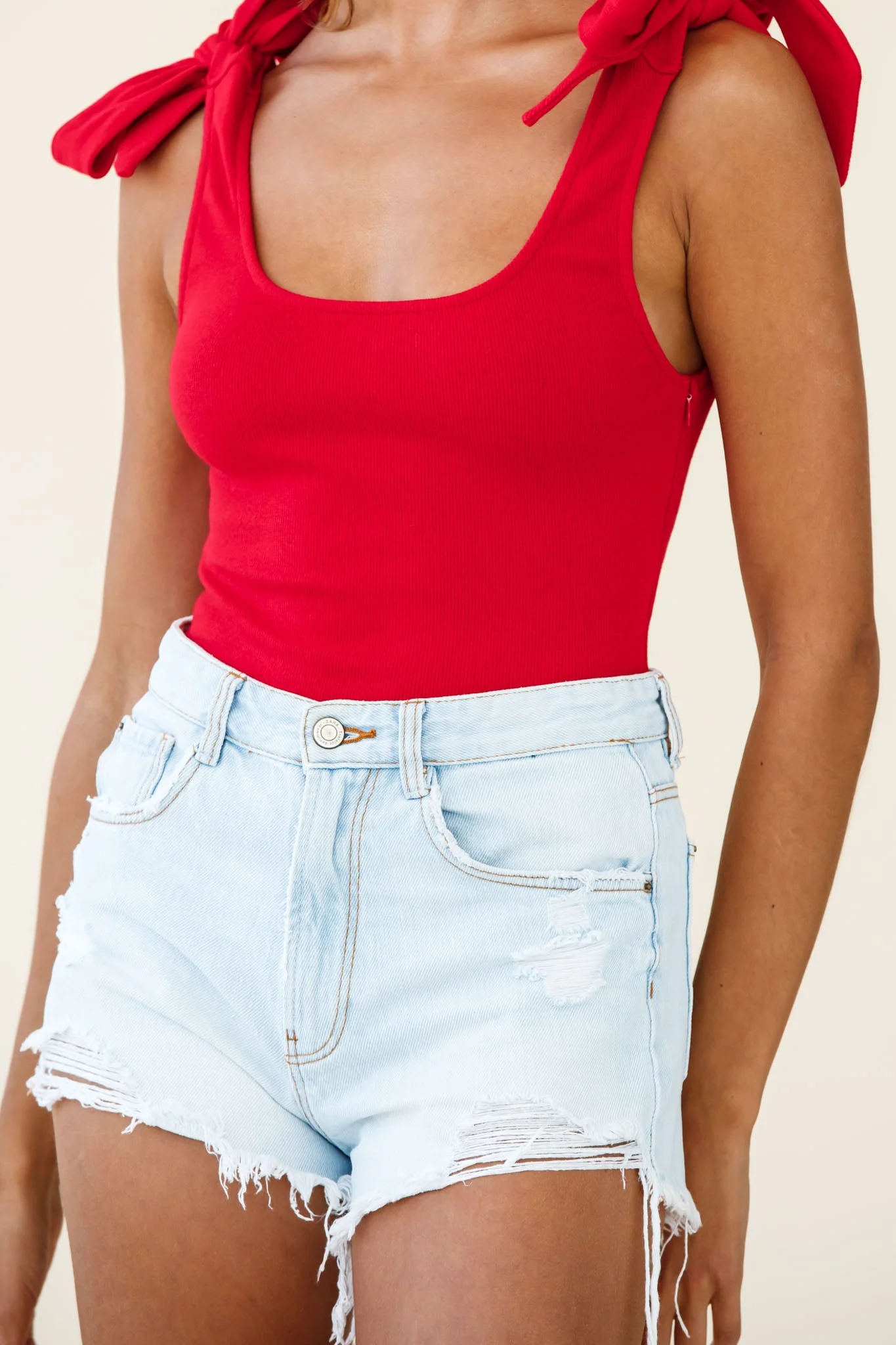 Can't Stop Me Bow Shoulder Bodysuit Red - Image 4