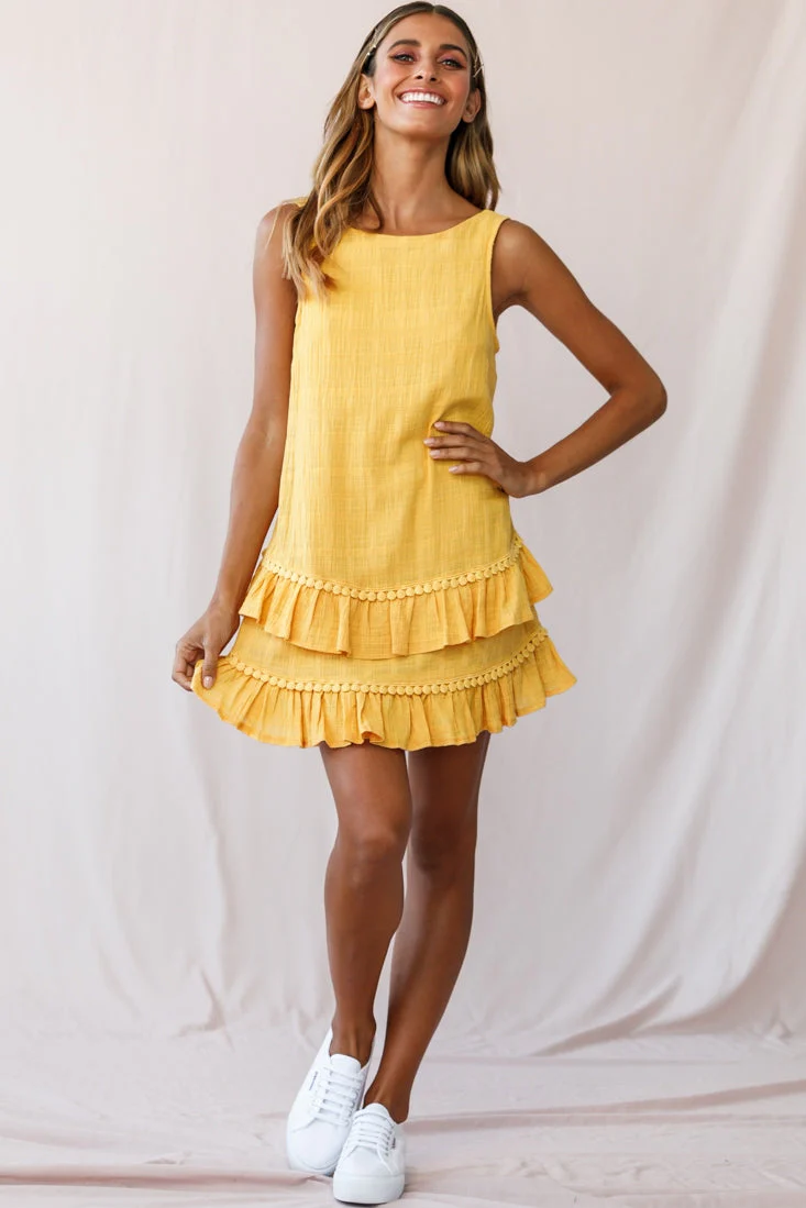 Candice Tiered Frill Hem Scooped Back Dress Yellow - Image 2