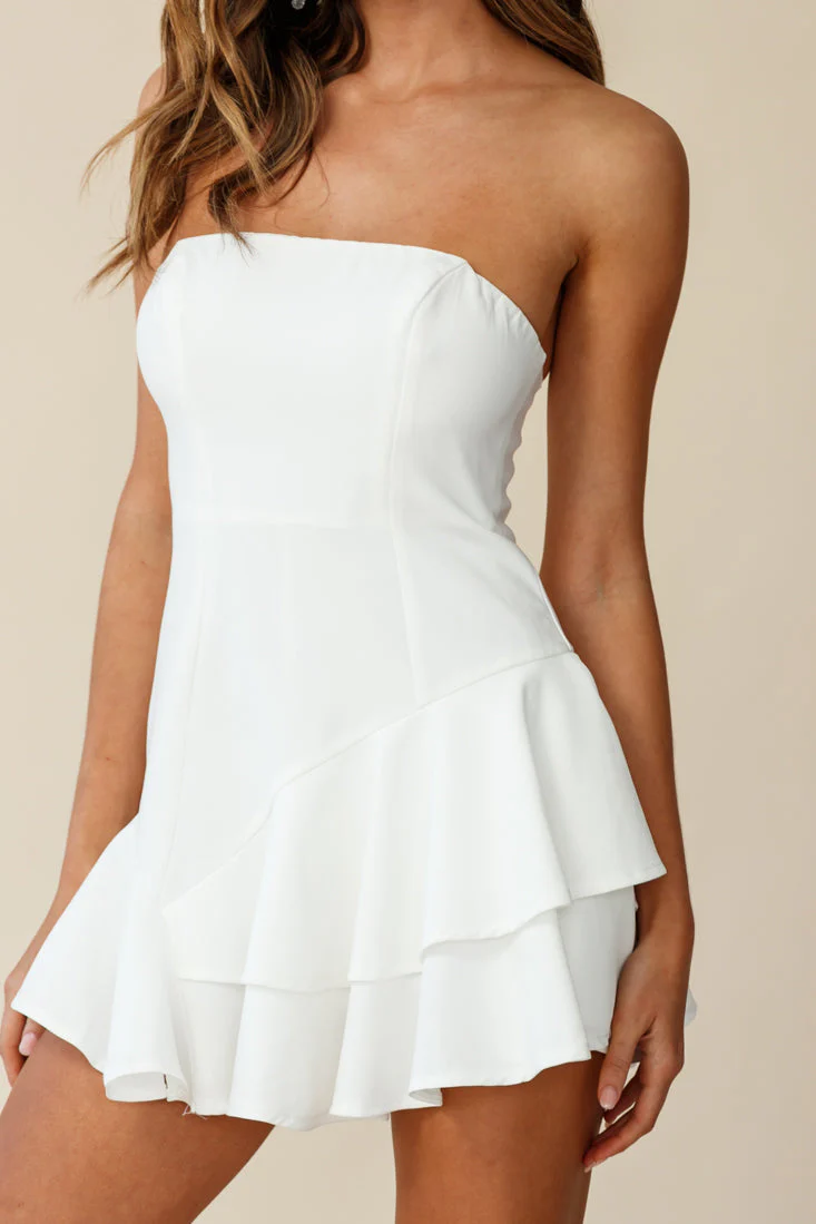 Candy Strapless Layered Ruffle Hem Romper White - Image 2
