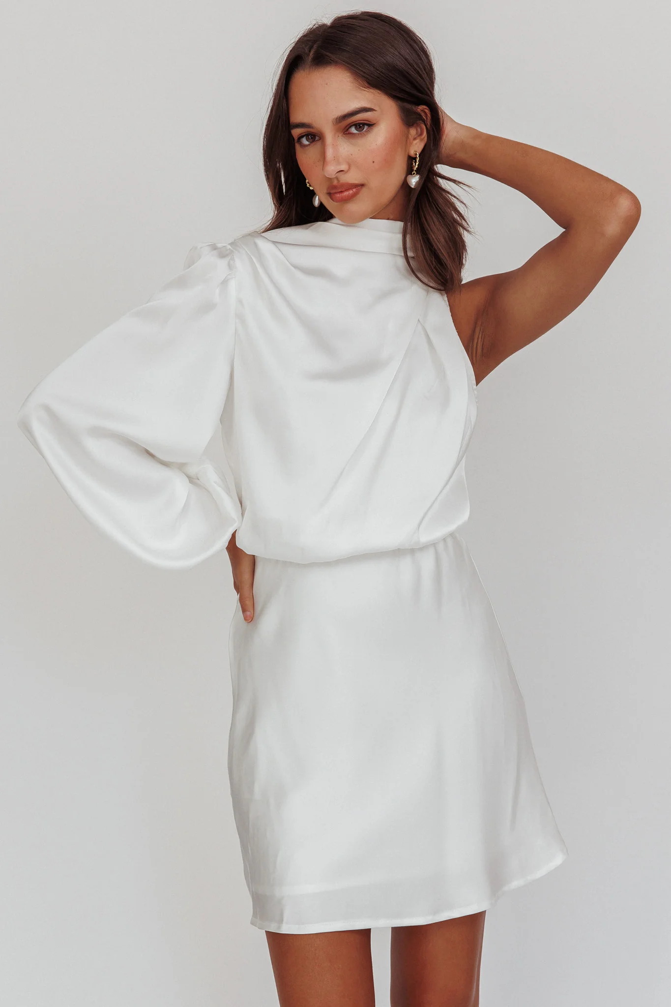 Can't Compete One Sleeve Mini Dress Off White - Image 5