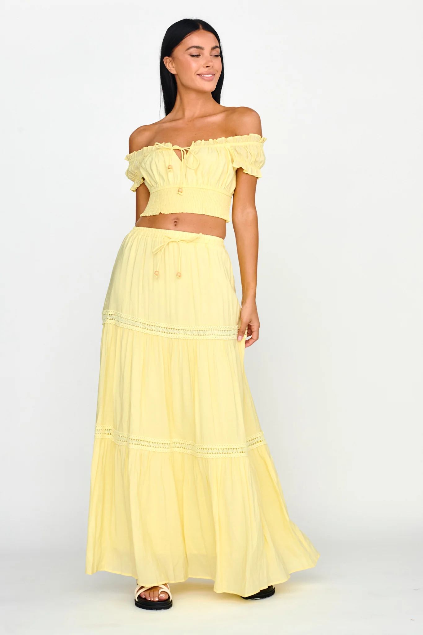 Canyon Cove Crochet Trim Maxi Skirt Yellow - Image 5