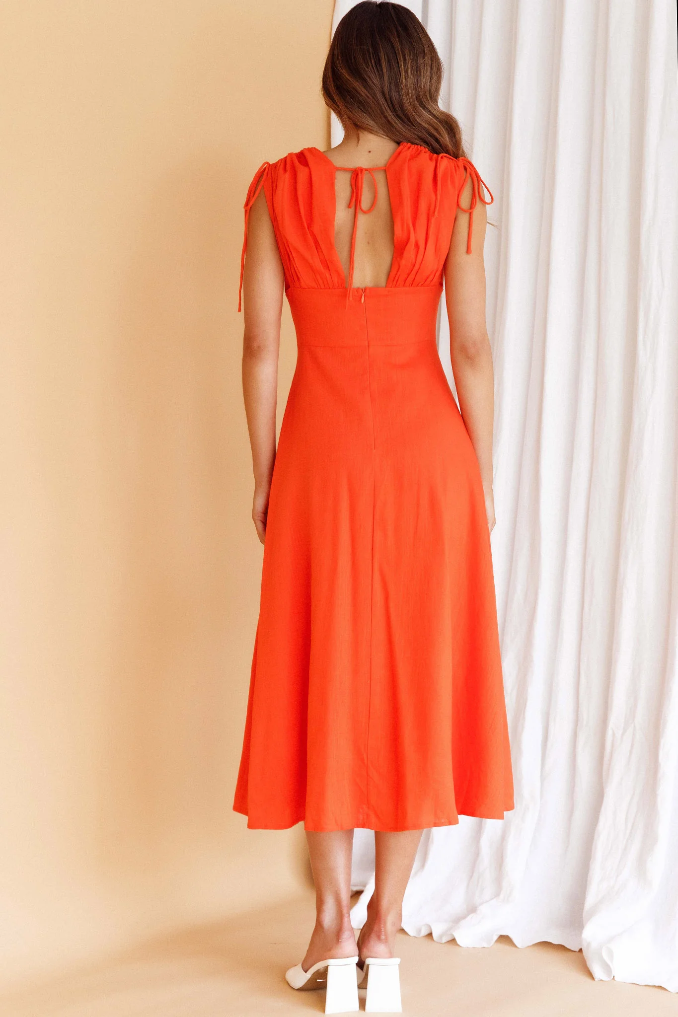 Cape Cod Drawstring Accent Midi Dress Tangerine - Image 2