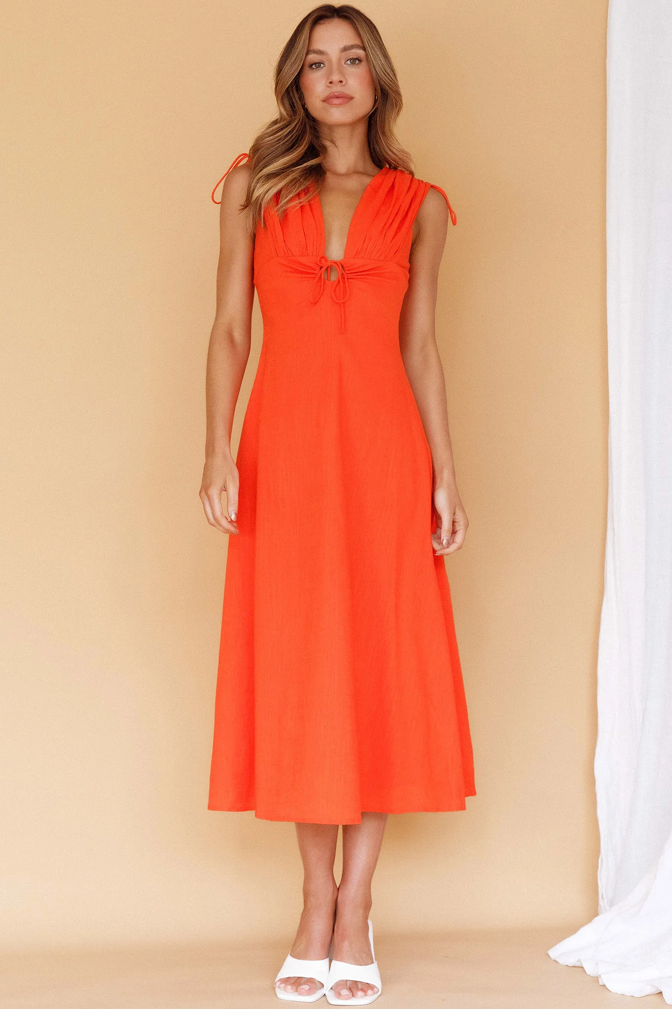Cape Cod Drawstring Accent Midi Dress Tangerine - Image 3