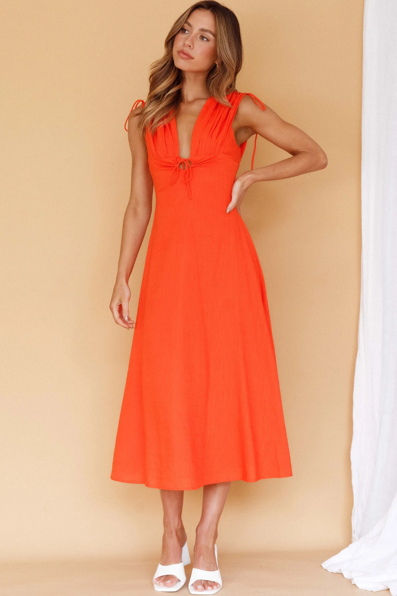 Cape Cod Drawstring Accent Midi Dress Tangerine - Image 5