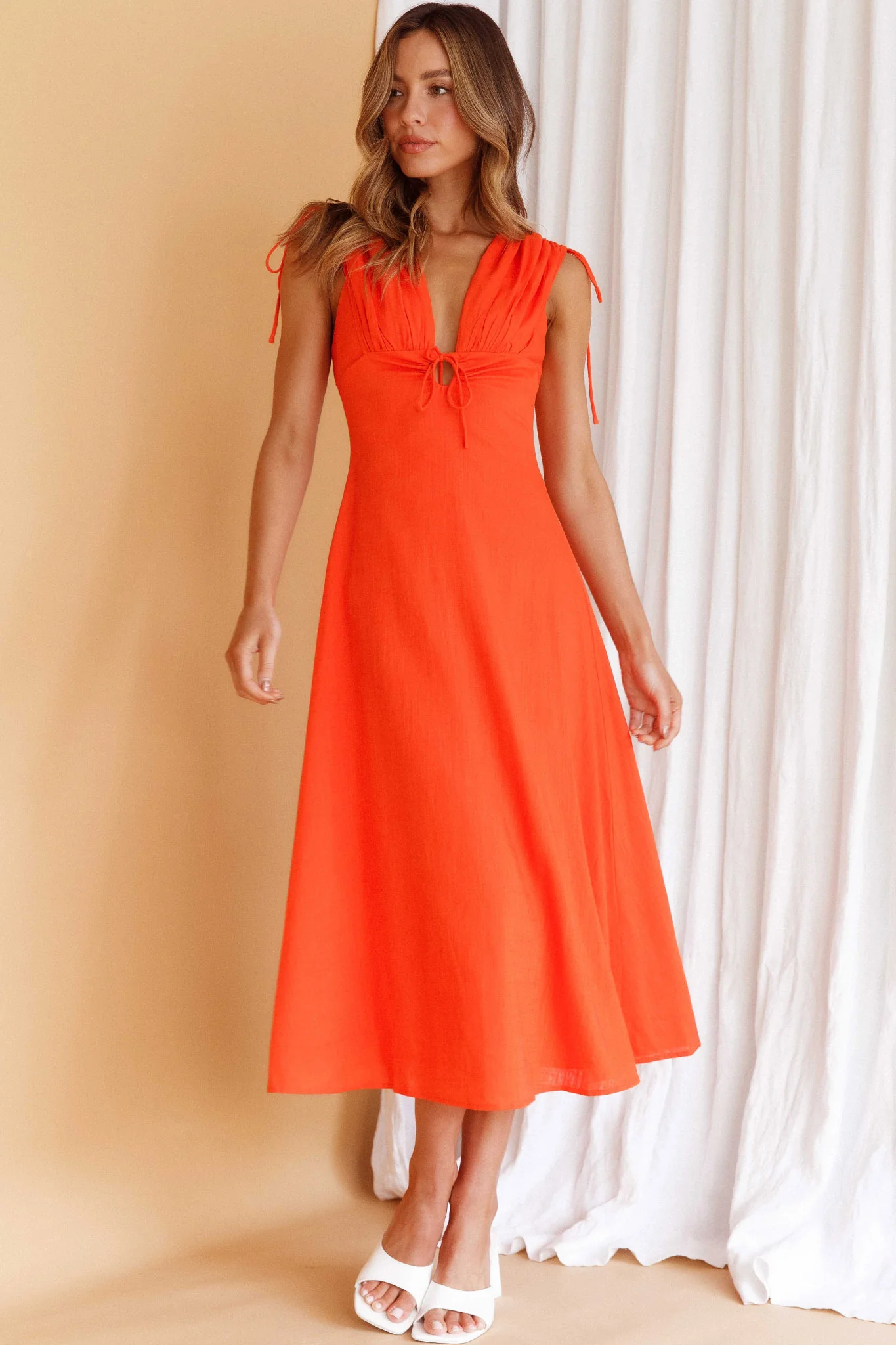 Cape Cod Drawstring Accent Midi Dress Tangerine - Image 6