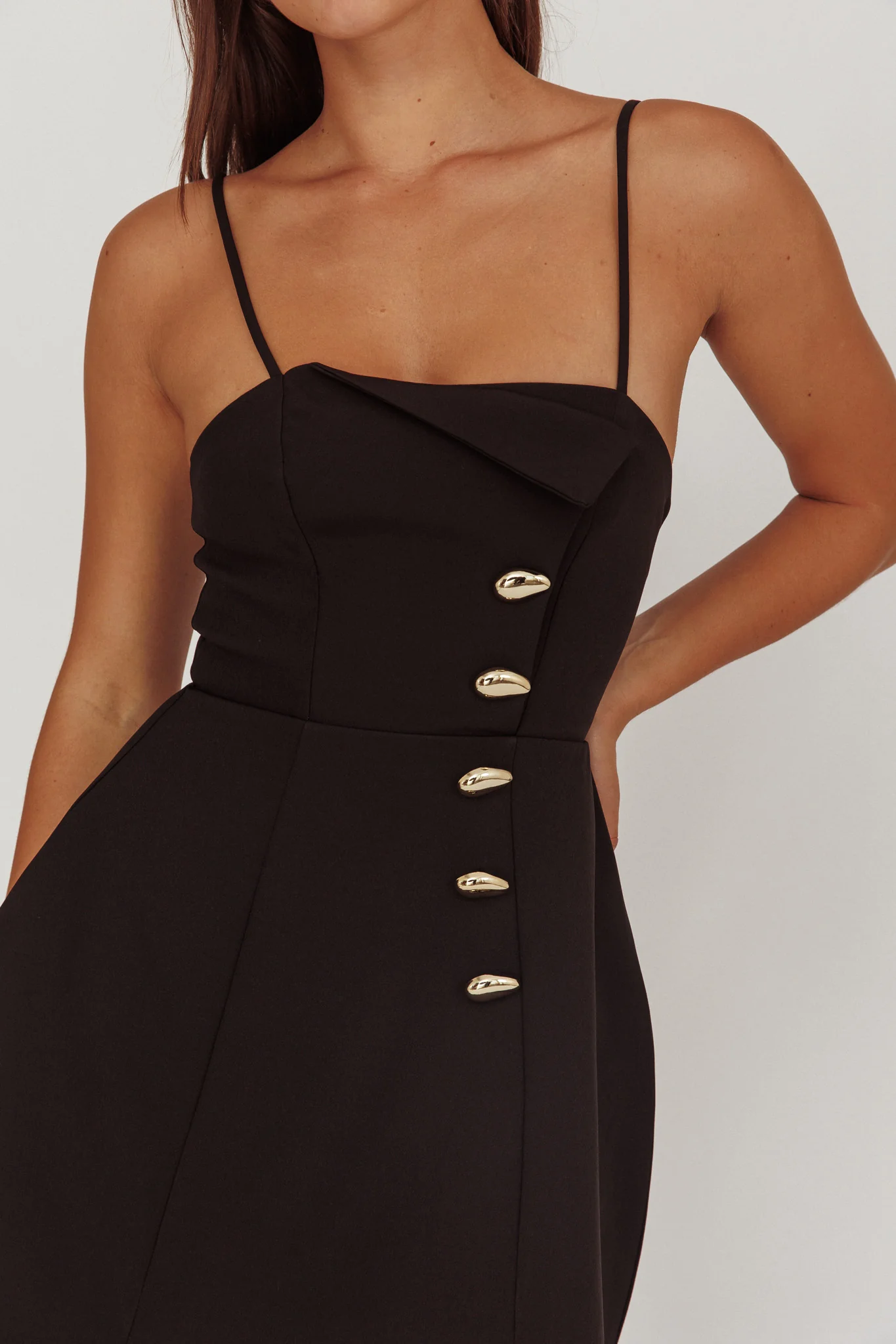 Captivated Button Feature Mini Dress Black - Image 3