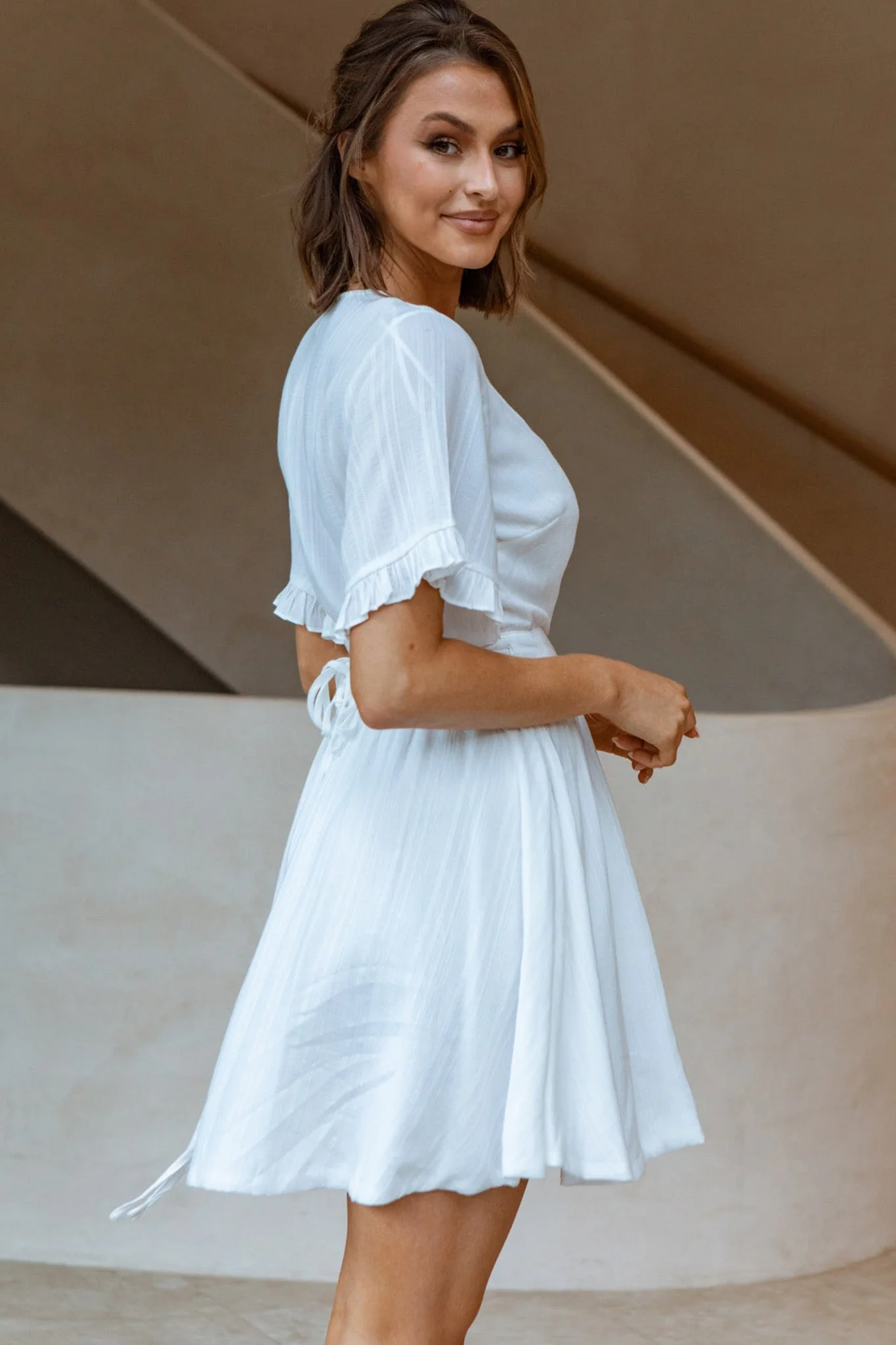 Cara Frill Trim Wrap Dress White - Image 12